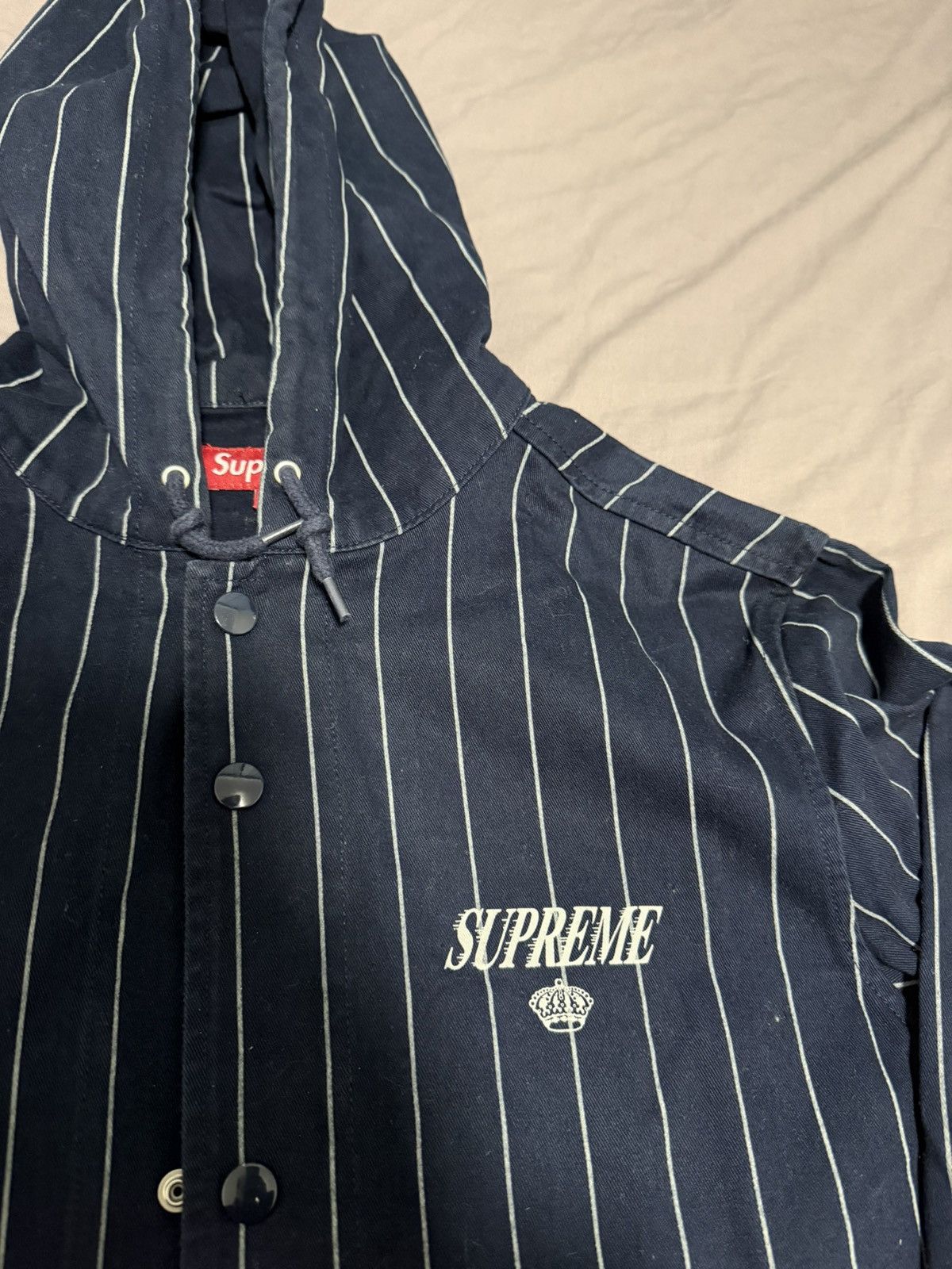 Supreme SUPREME 13AW Pinstripe Twill Parka Hoodie Jacket Navy Size US S / EU 44-46 / 1 - 3 Thumbnail