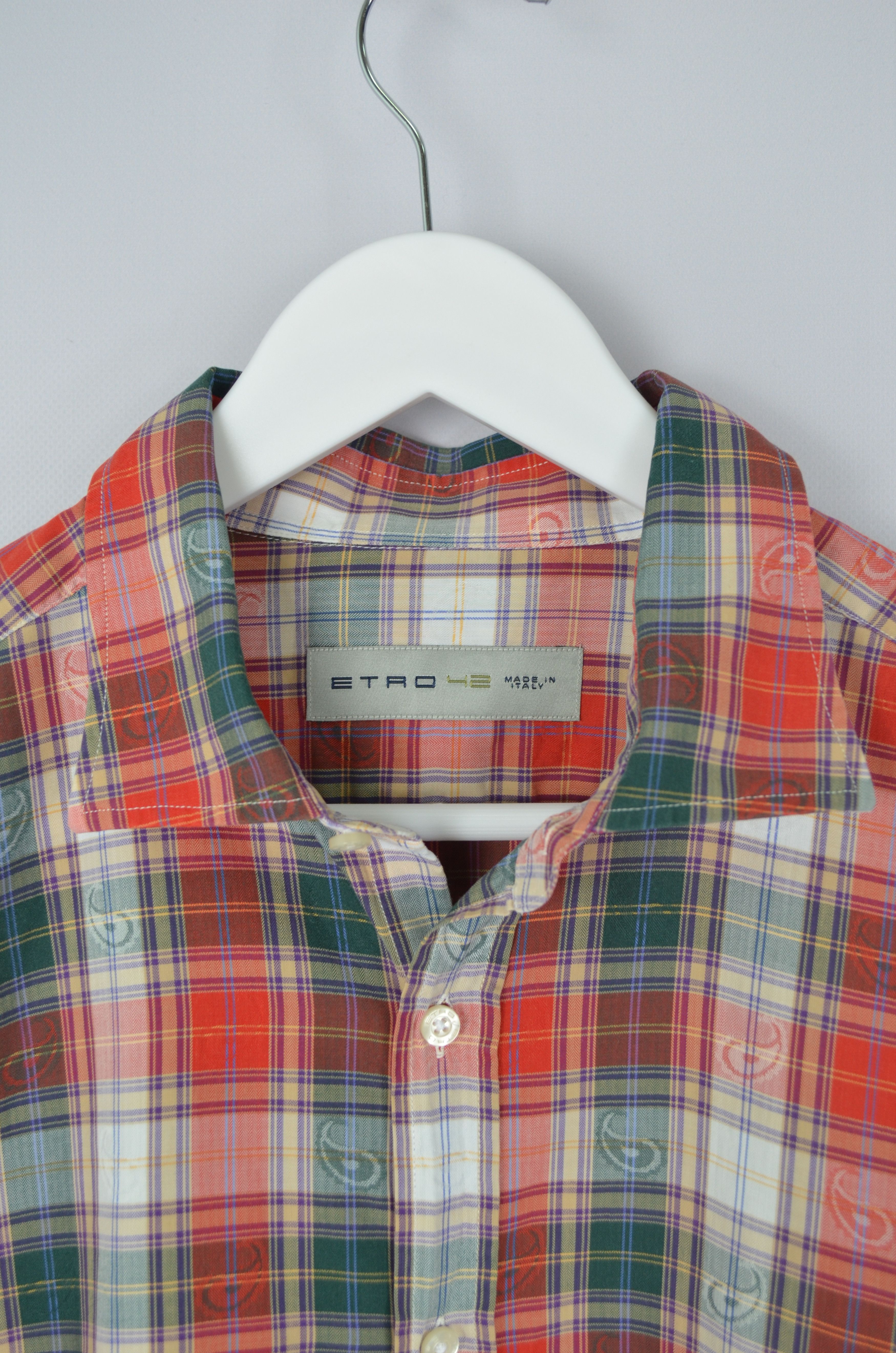 Designer × Etro ETRO Check Green Orange Paisley Cotton Shirt Size 42 M Size US M / EU 48-50 / 2 - 4 Thumbnail