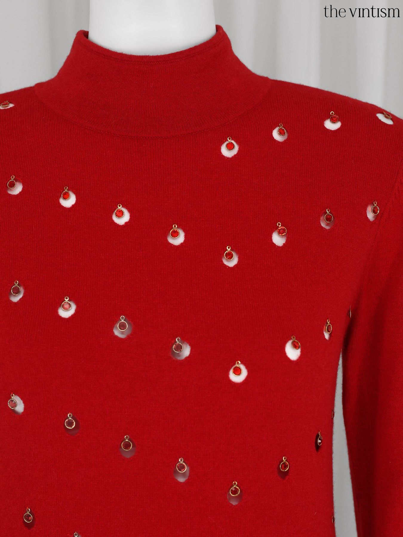 Escada Escada Red Cashmere, Virgin Wool & Silk Mock Neck Sweater Size S / US 4 / IT 40 - 2 Thumbnail