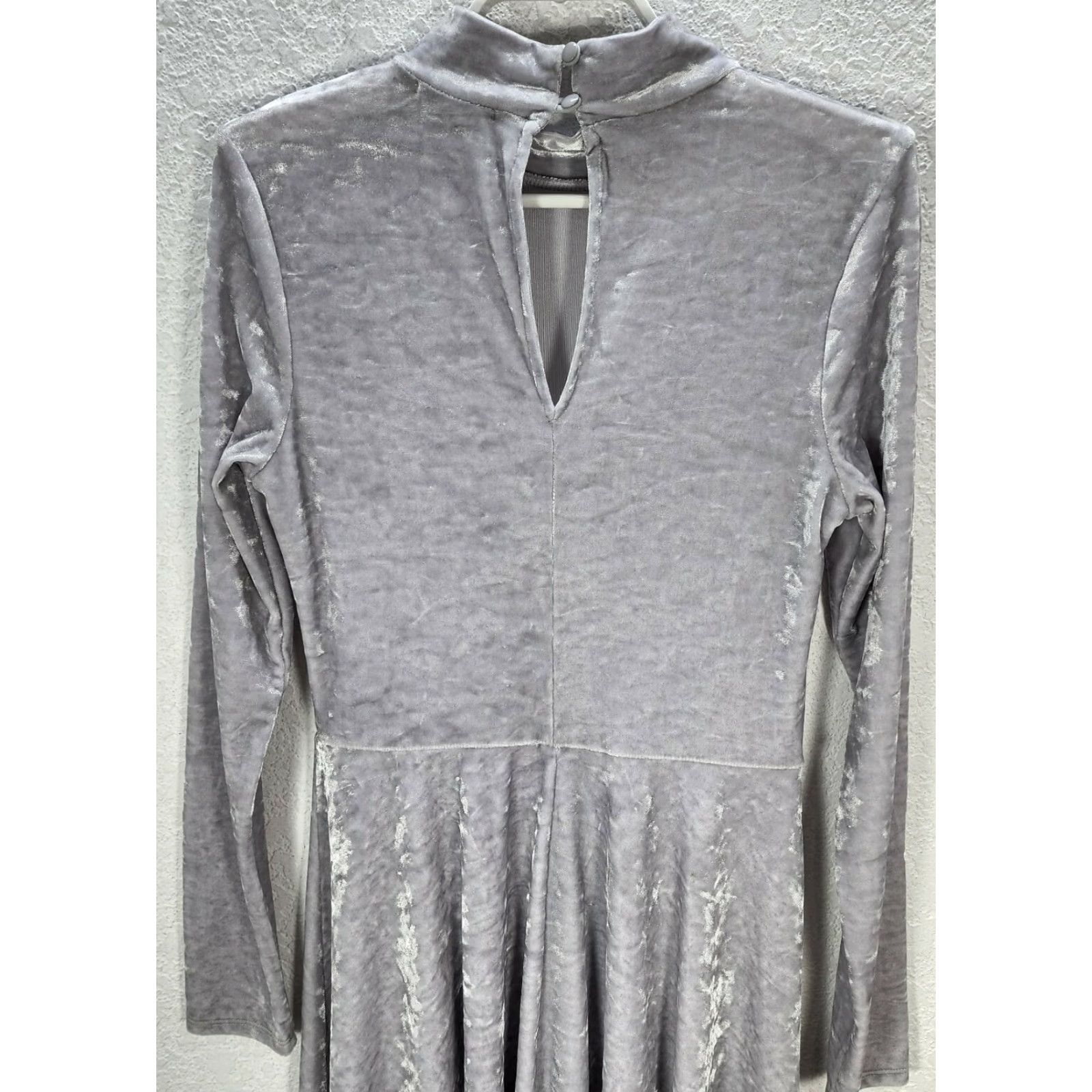Velour Soprano Women's Mock Neck Long Sleeve Grey Velour Knee Dress Sz S - Midi, A-Line, Fit & Flare, Polyester, Regular, Gray Size S / US 4 / IT 40 - 4 Thumbnail