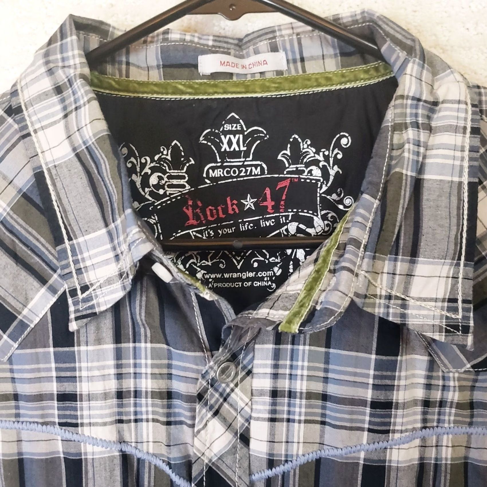 47 Rock 47 Shirt Mens XXL 2XL Long Sleeve Pearl Snap Plaid Gray Black Size US XXL / EU 58 / 5 - 6 Thumbnail