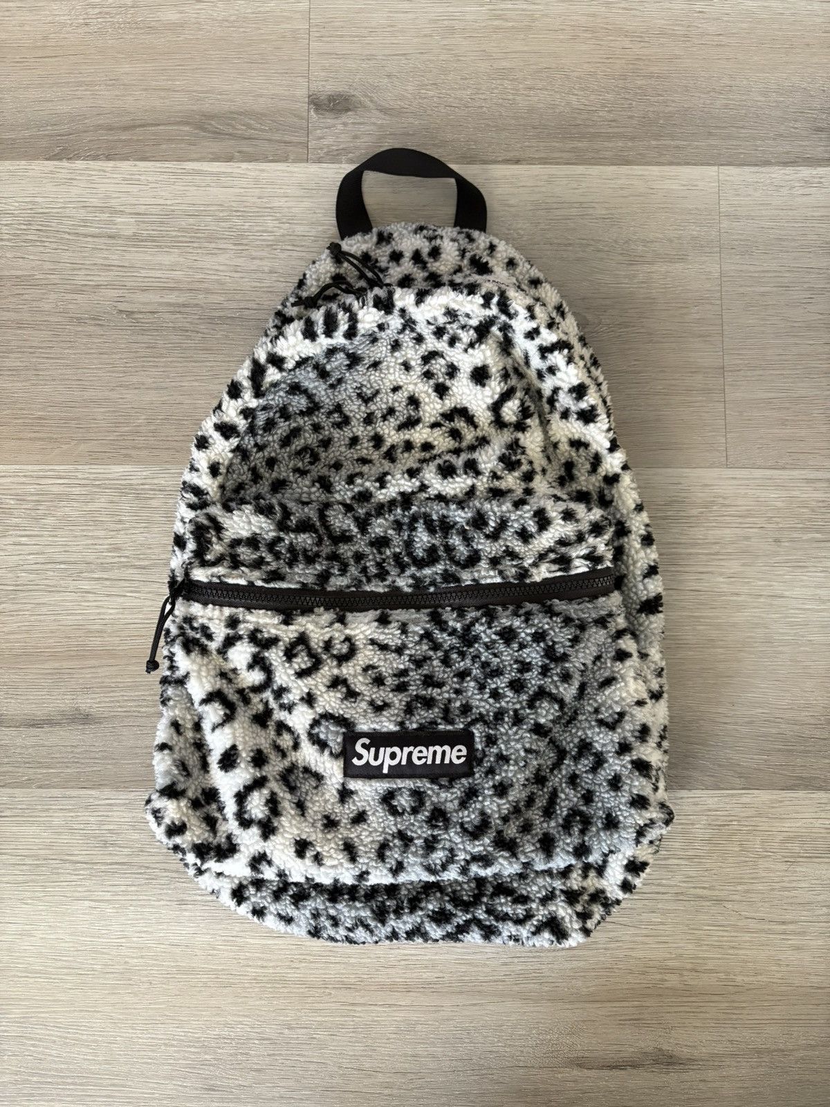 Supreme Supreme Leopard Fleece Backpack Bag White Black Zebra