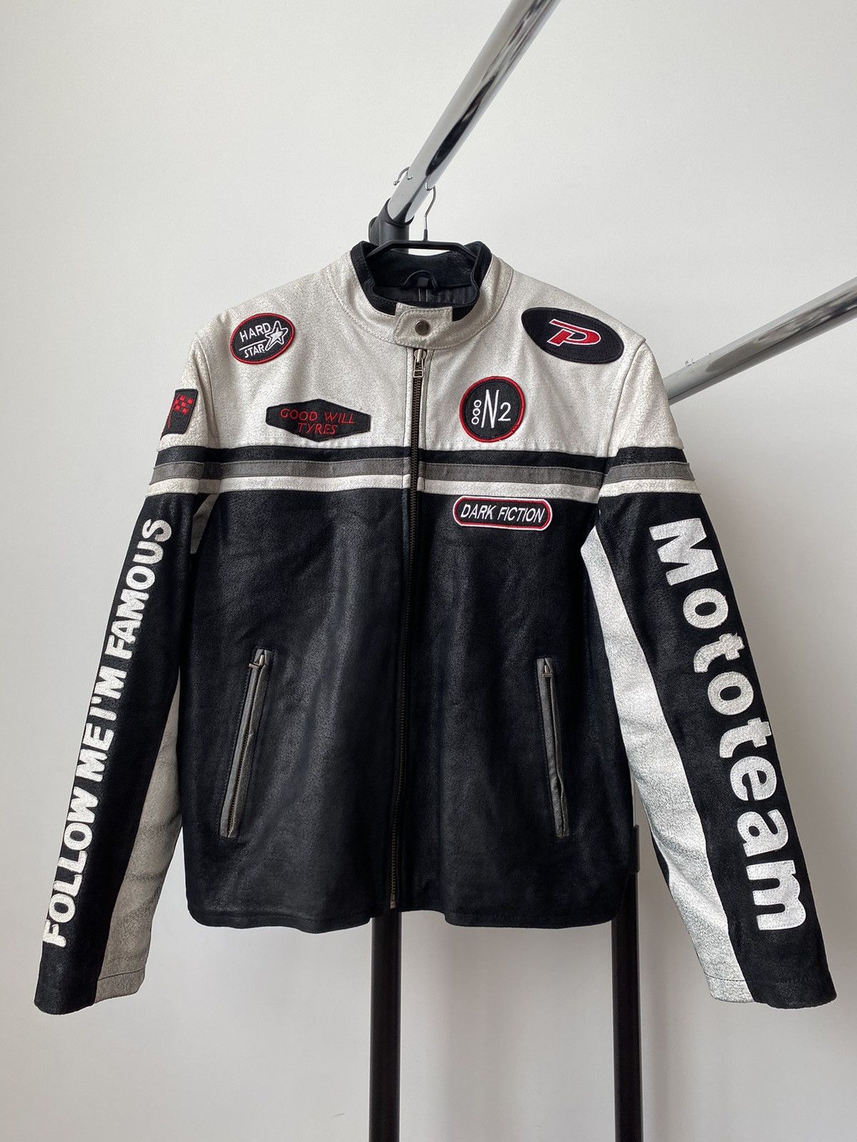Vintage Vintage Clockhouse White/Black Leather Racing Moto Jacket | Grailed