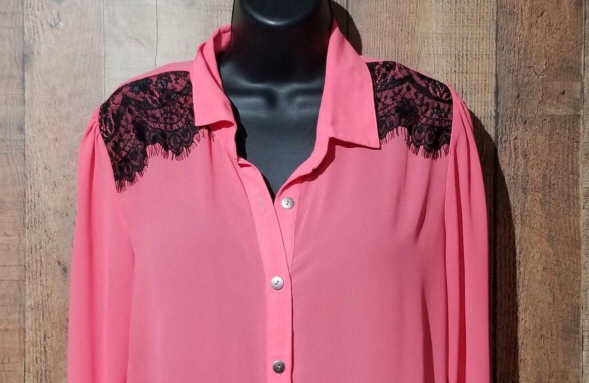 Saint Vanity Vanity Top Large pink & Black Lace Cut Semi Sheer Open Back Size L / US 10 / IT 46 - 2 Thumbnail