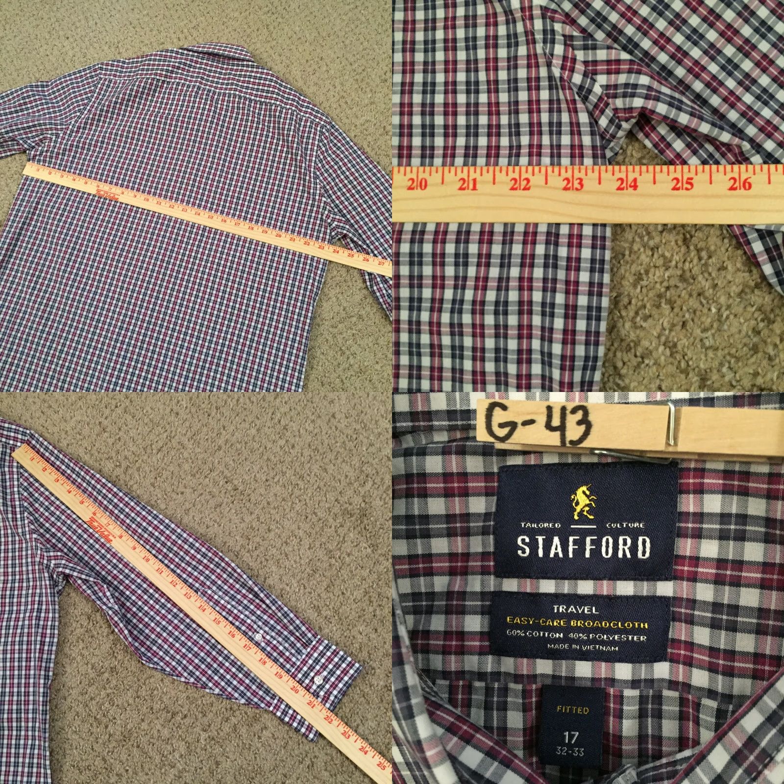 Stafford Stafford Shirt Mens 17 Purple Plaid Long Sleeve Button Up Size US XL / EU 56 / 4 - 8 Thumbnail