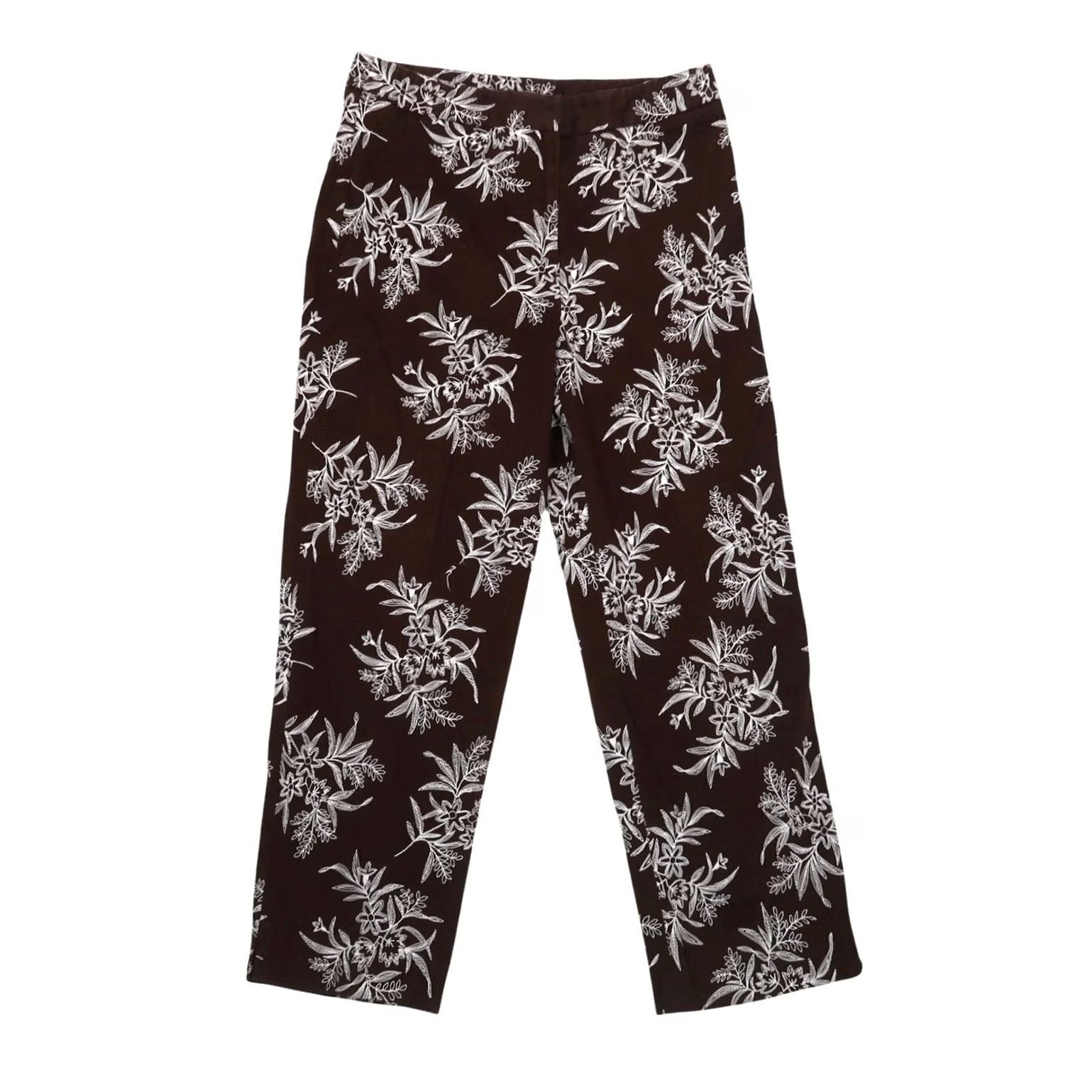 Jones New York VINTAGE Jones New York Floral Embroidered Crop Pants Womens 6 Brown White Cotton Inseam 24" Bohemian 90s Size 28" / US 6 / IT 42 - 2 Thumbnail