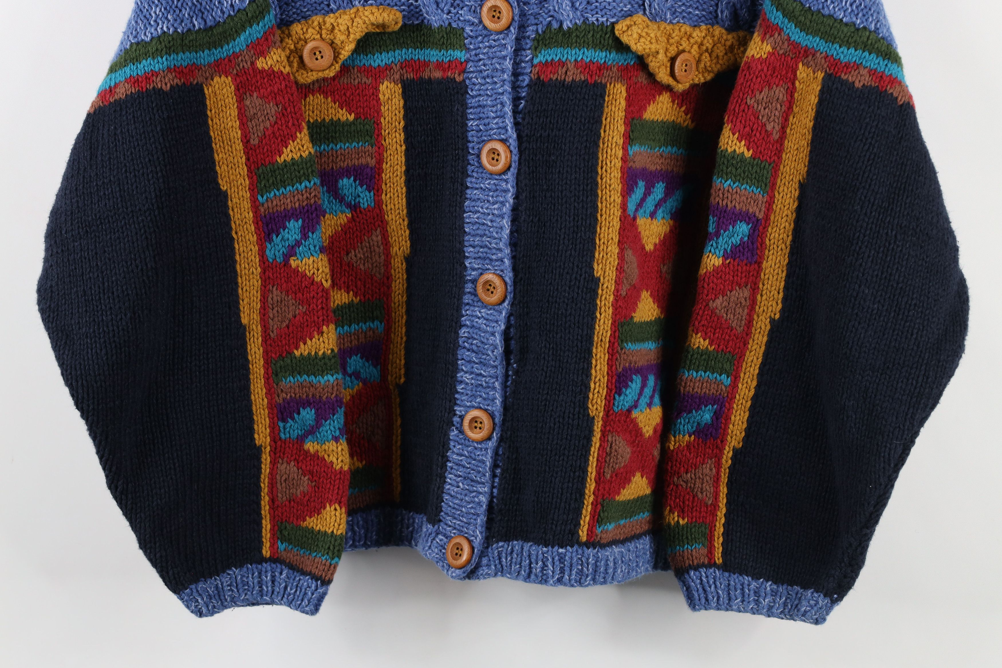 Vintage Vintage 90s Streetwear Rainbow Cable Knit Cardigan Sweater Size XL / US 12-14 / IT 48-50 - 3 Thumbnail