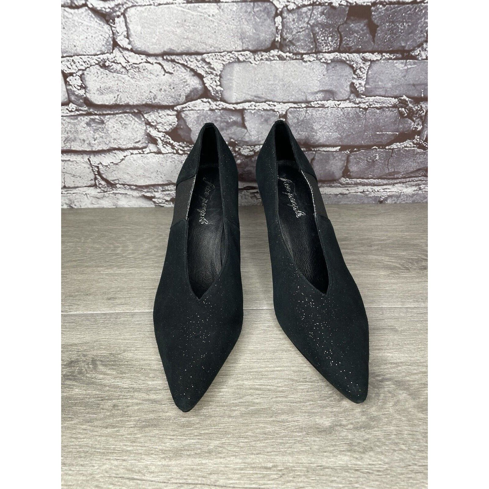 Free People Free People Black Suede Glitter Slip On Pointed Toe Heels Wo Size US 8.5 / IT 38.5 - 20 Thumbnail