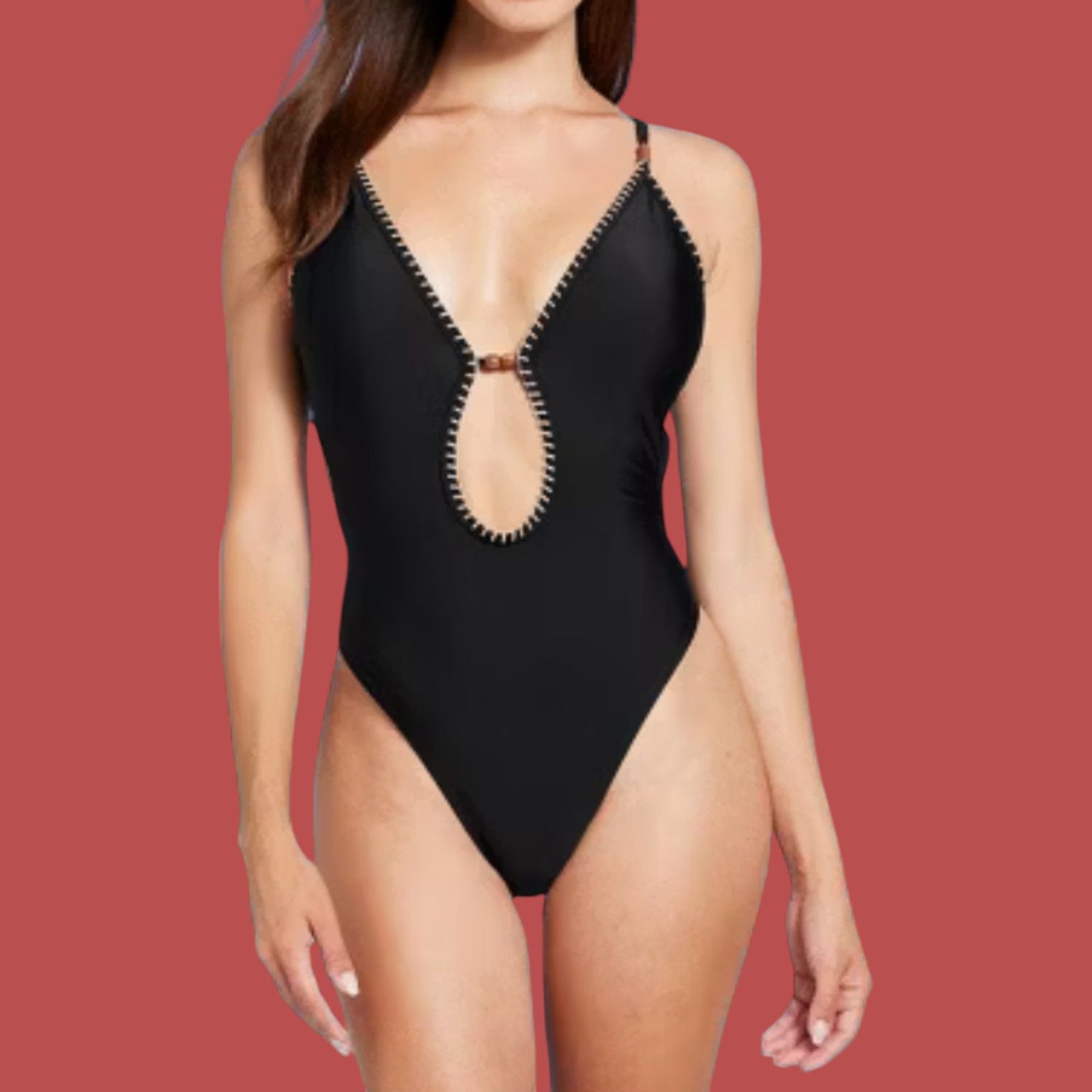 Other Shade & Shore - Women's Plunge Bead Detail Extra High Leg On Size ONE SIZE - 1 Thumbnail