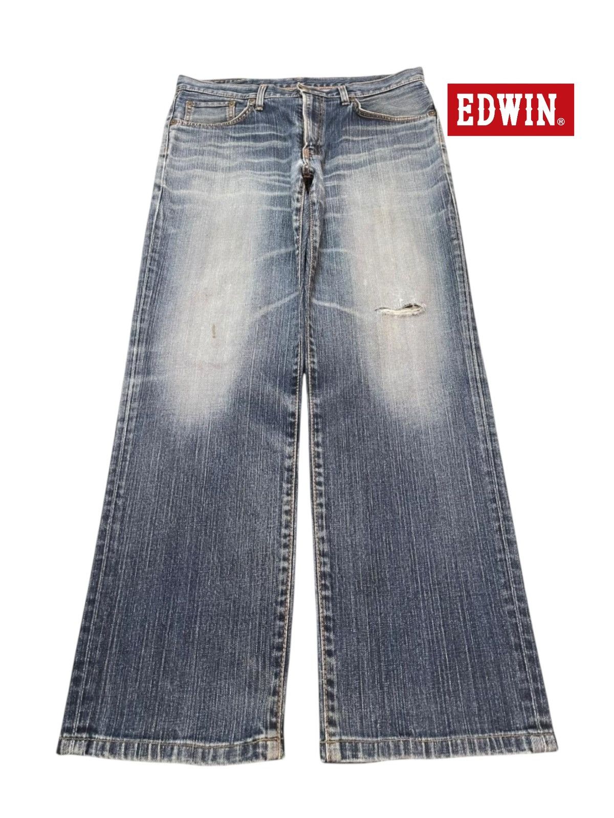 Edwin Vintage Y2K Edwin 504 Faded Wash Distress Wide Leg Relaxed Size US 34 / EU 50 - 1 Thumbnail
