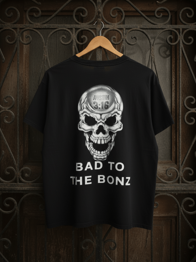 WCW/nWo VINTAGE WWF Stone Cold Steve Austin "BAD TO THE BONZ" Skull Size US L / EU 52-54 / 3 - 2 Thumbnail