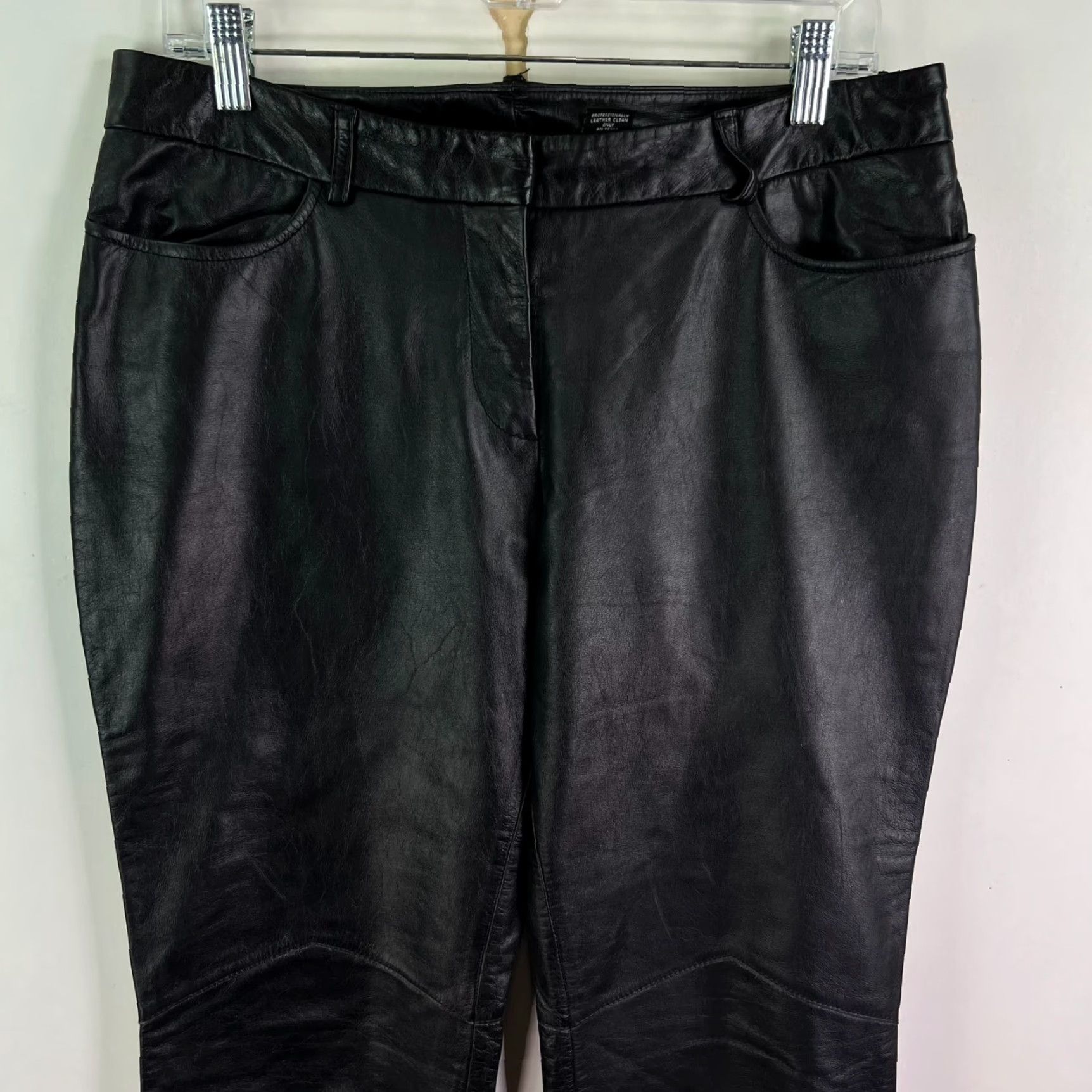 Express VINTAGE Express Leather Lined Pants Women Black Straight Leg 32x32 Size 10 90s Rock Biker Women's Size 32" / US 10 / IT 46 - 2 Thumbnail