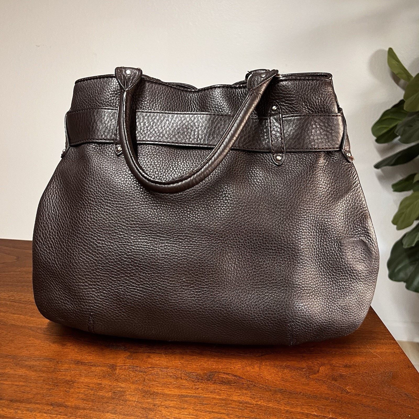 Cole Haan $400 Cole Haan Belted Brown Pebbled Leather Shoulder Bag Size ONE SIZE - 3 Thumbnail