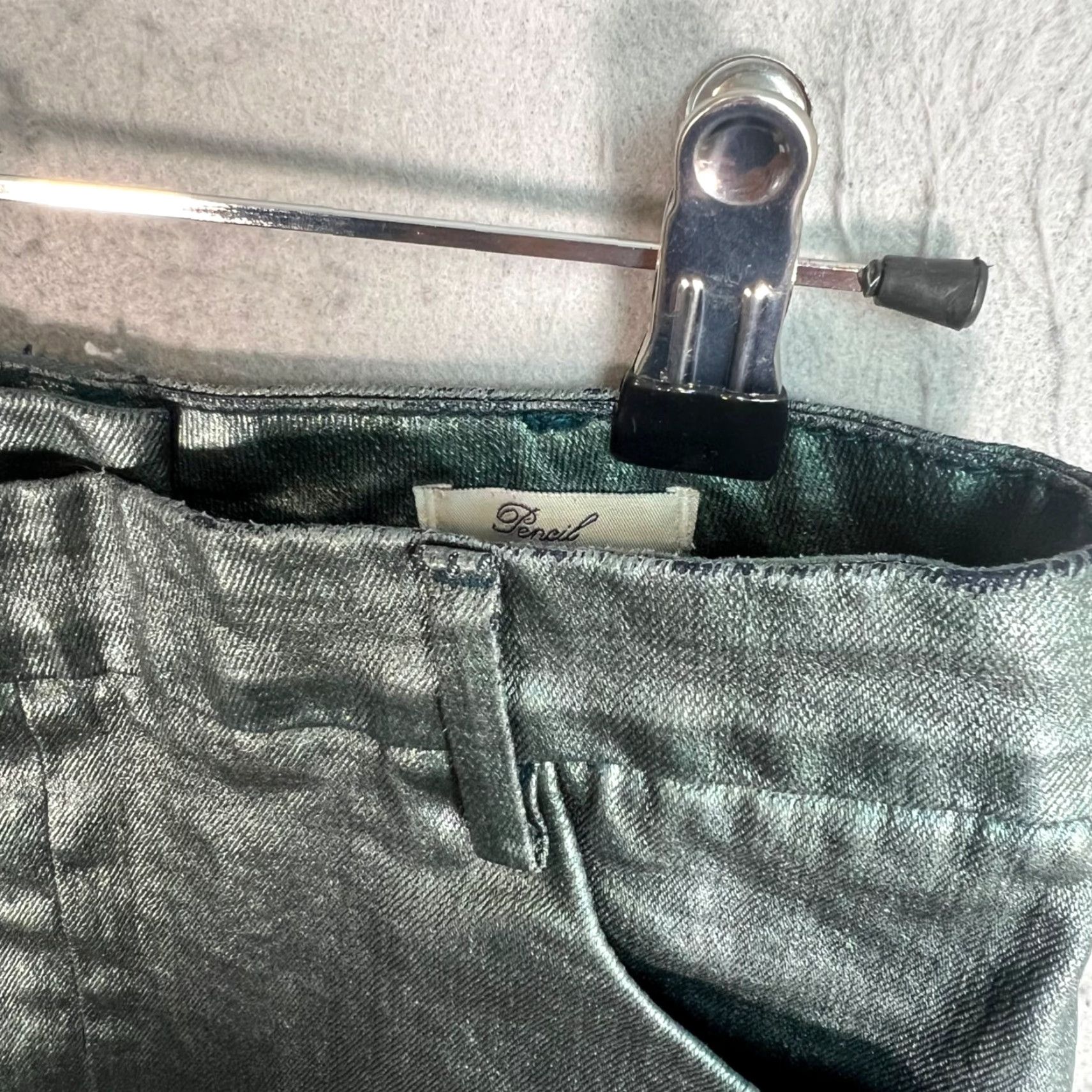 Zara Zara Woman Skirt XS Metallic Green Pencil Cotton Blend Size 26" / US 2 / IT 38 - 7 Thumbnail