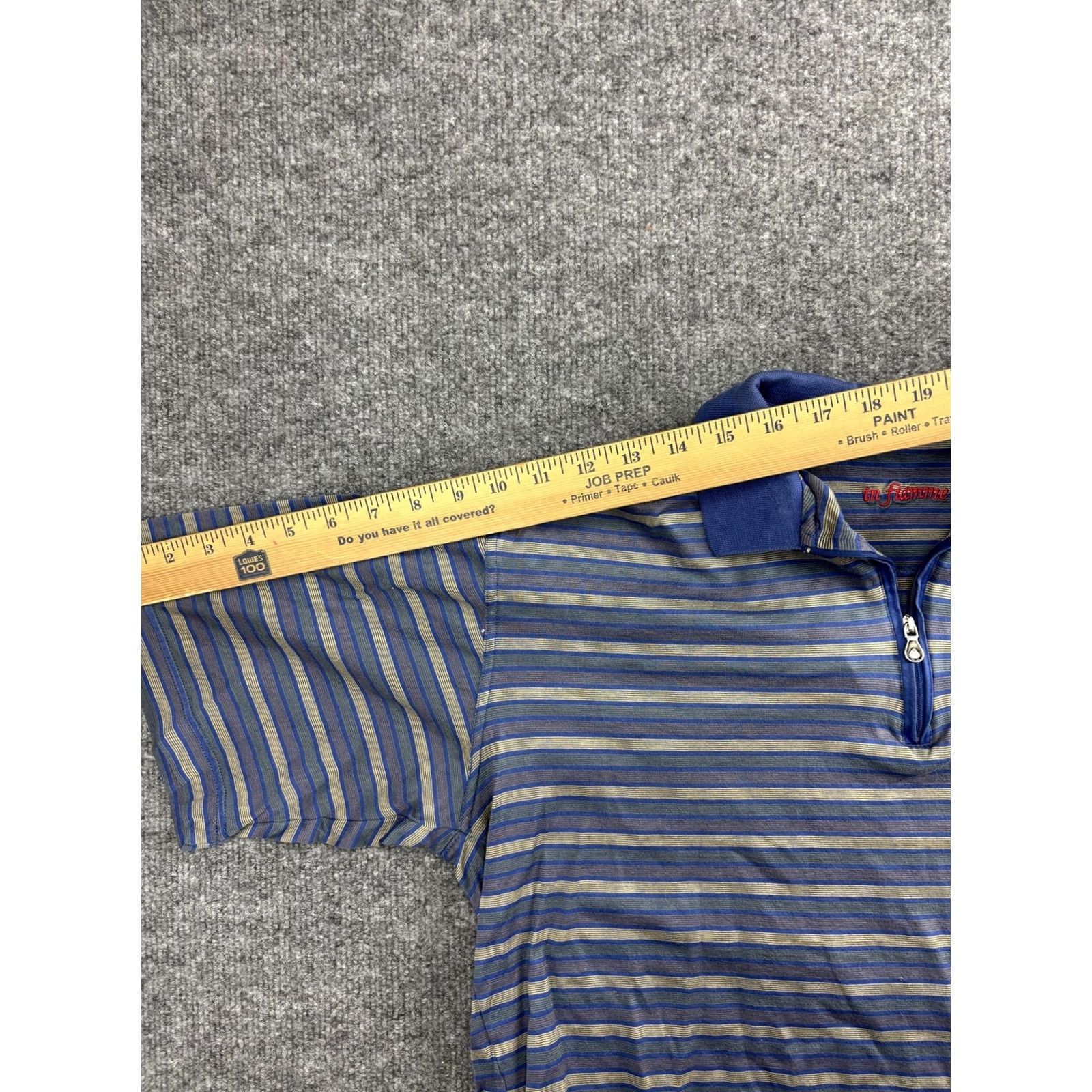 Vintage in fiamme Polo Shirt Mens M Blue Yellow Striped 1/4 Zip Made Italy Cotton Short Sleeve Size US M / EU 48-50 / 2 - 5 Thumbnail