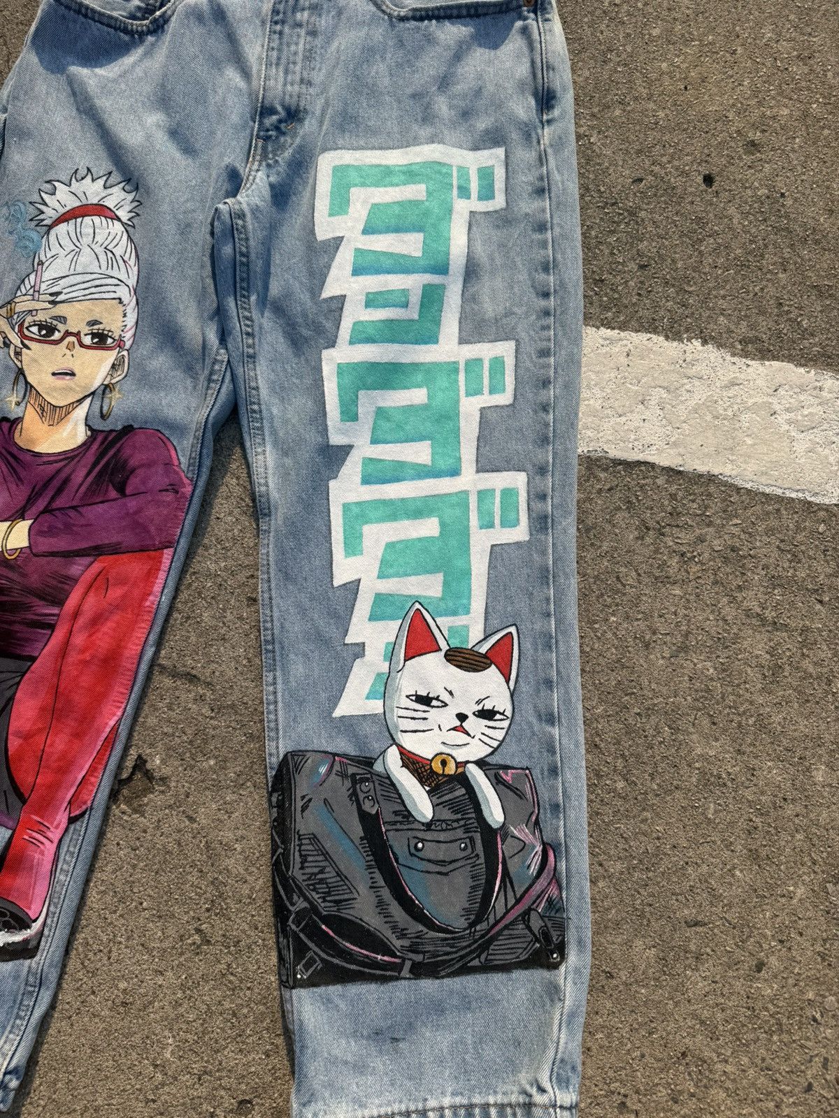 Anime Dan da dan custom hand painted jeans Size US 34 / EU 50 - 4 Thumbnail