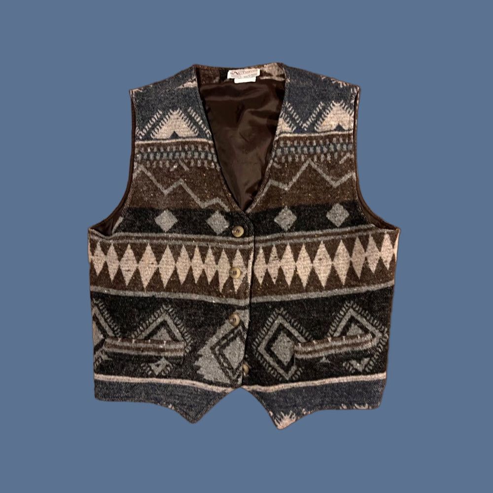 Vintage VINTAGE Au Coton Vest Womens L Brown Grey 90s Western Knit Sleeveless V-Neck Hoodie? Size L / US 10 / IT 46 - 1 Thumbnail