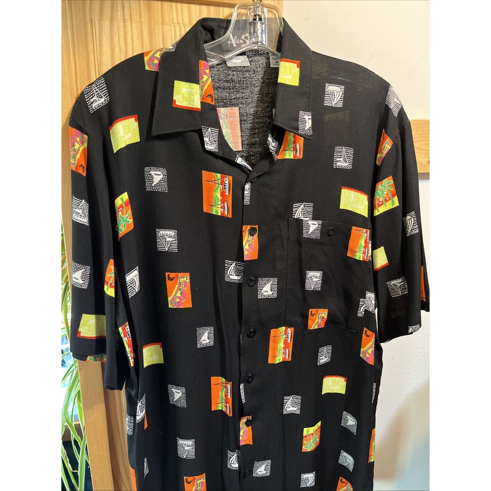Other Alan Stewart Shirt Men’s M Black Hawaiian Rayon Button Adult Size US M / EU 48-50 / 2 - 8 Thumbnail