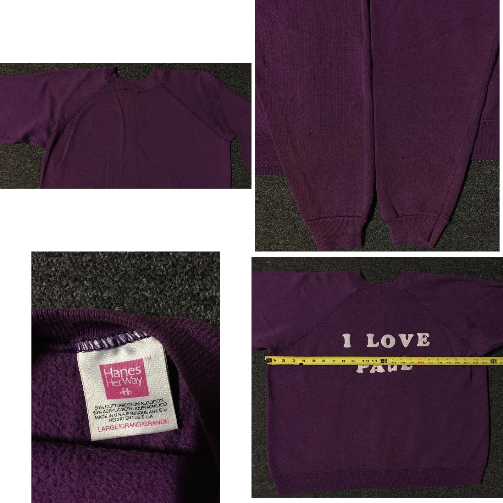 Hanes VINTAGE I Love Paul Hanes Sweatshirt L Purple 80s 90s Boxy Faded Surf Skate Hiking Womens Crew Sweatshirt Size L / US 10 / IT 46 - 8 Thumbnail