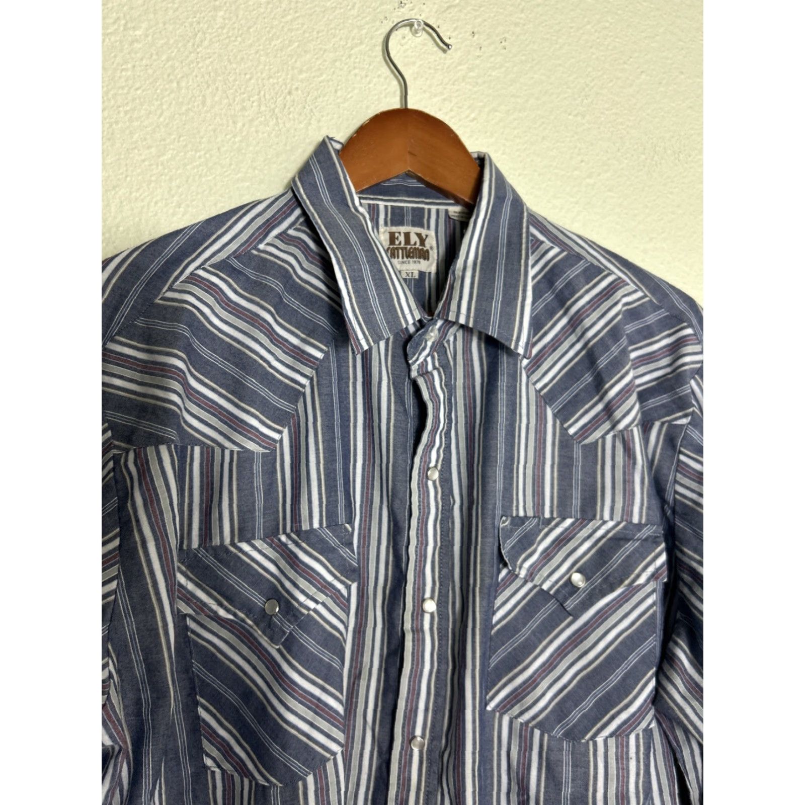 Vintage VINTAGE Ely Cattleman Shirt Long Sleeve Blue Stripe XL Cotton Pearl Snap Mens Size US XL / EU 56 / 4 - 3 Thumbnail