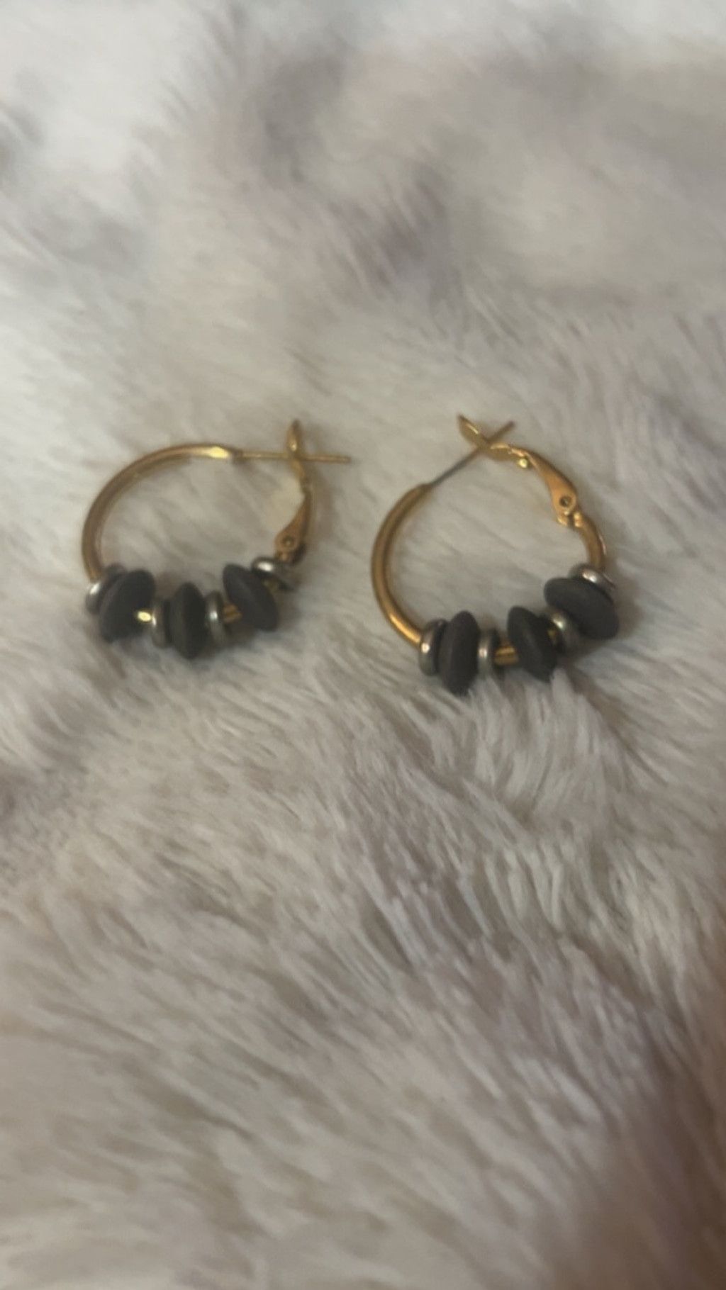The Unbranded Brand Women's Unbranded Gold and Brown Beaded Hoop Earrings Size ONE SIZE - 2 Thumbnail