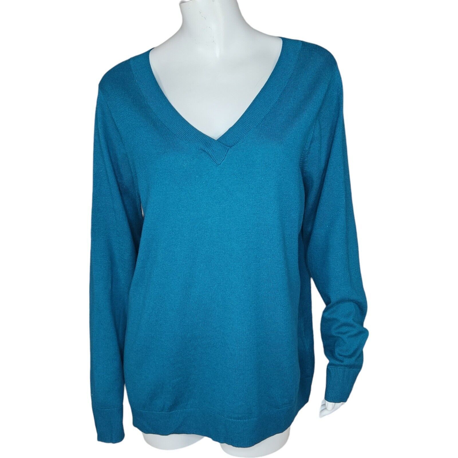 Denim & Co. Denim & Co. V-Neck Pullover Sweater Spruce BlueGreen Large Size L / US 10 / IT 46 - 1 Thumbnail