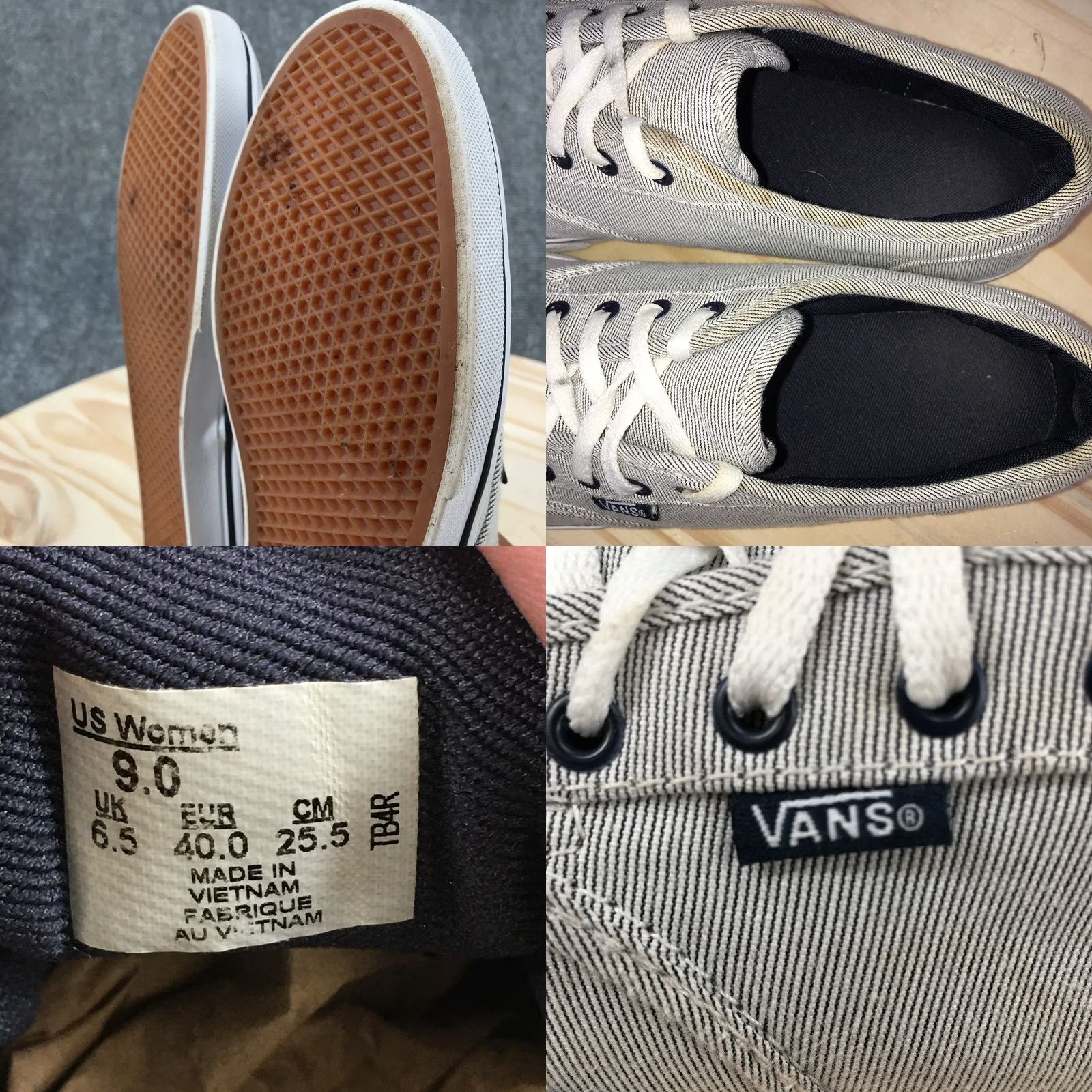 Vans VANS Shoes Womens 9 Off The Wall Lace Up Sneakers Low Top Pinstripe Gray Canvas Size M / US 6-8 / IT 42-44 - 9 Thumbnail