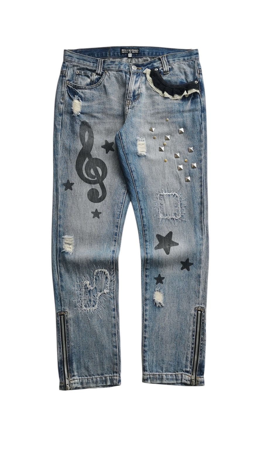 Seditionaries Hell Cat Punks Treble Clef Pyramid Stud Zipper Jean Vivienne Size 30" / US 8 / IT 44 - 2 Thumbnail