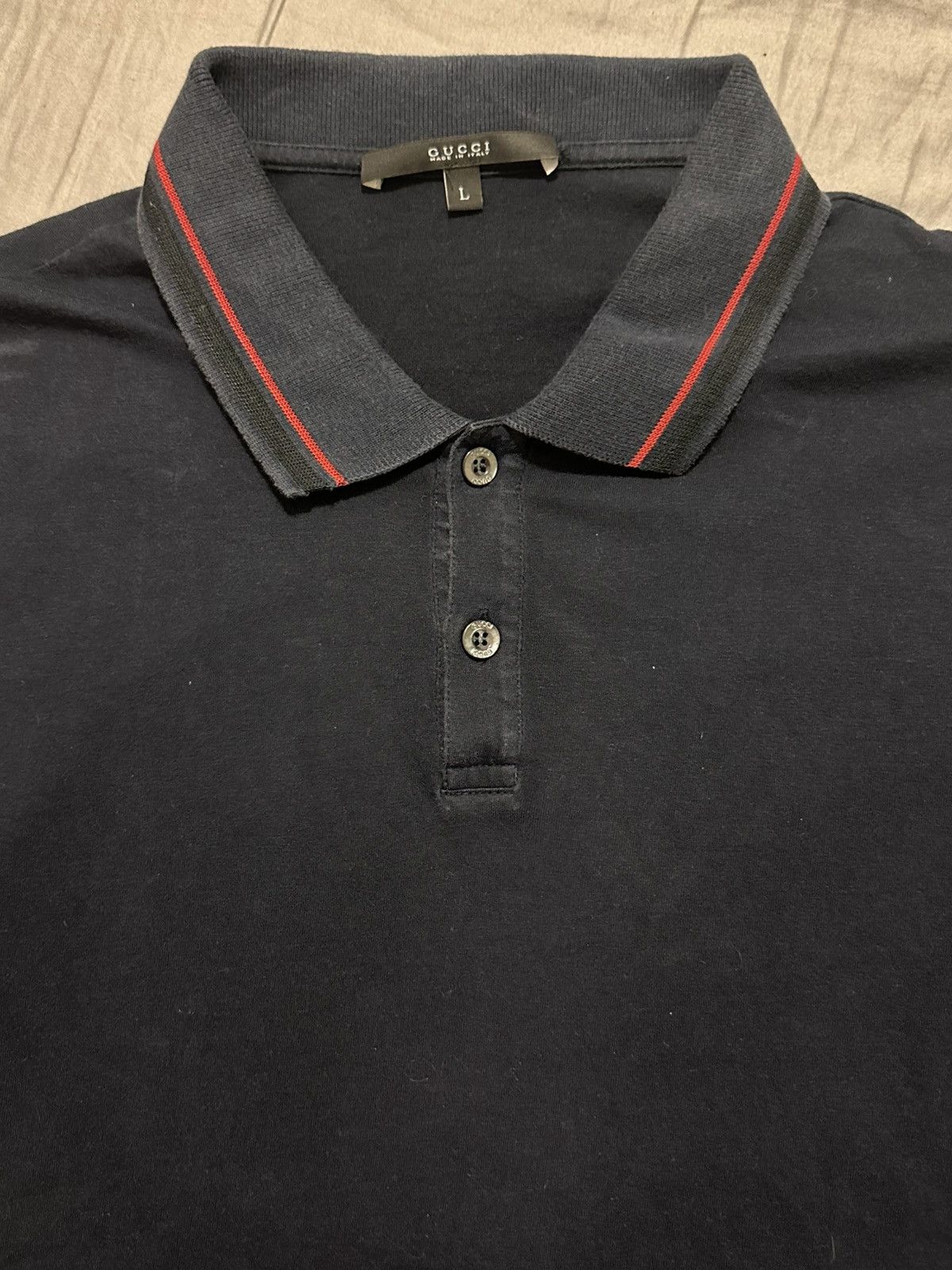 Gucci Gucci Navy Polo with striped collar Size US L / EU 52-54 / 3 - 1 Thumbnail