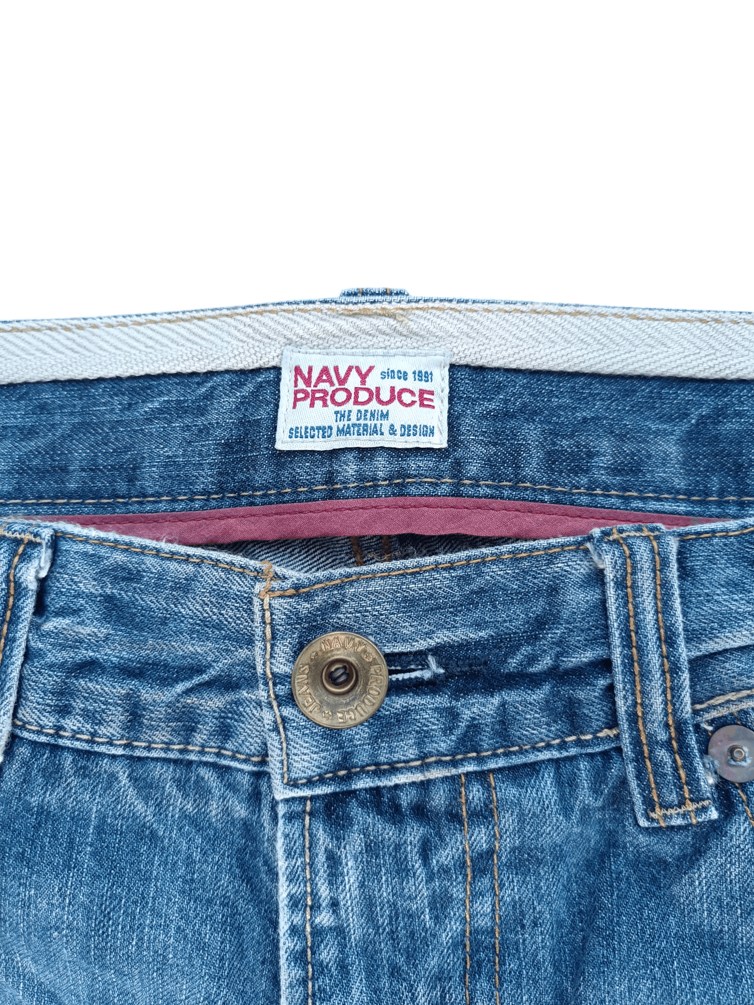 Japanese Brand Navy Produce Distressed Whiskers Faded Denim E206 Size US 34 / EU 50 - 4 Thumbnail