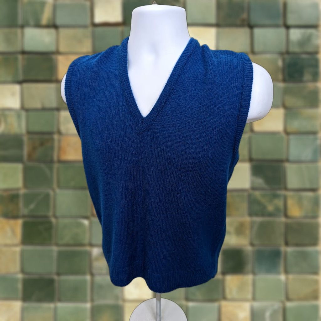 Vintage VINTAGE Rugby Men's Solid Blue V-Neck Sweater Vest Small S10 Size US S / EU 44-46 / 1 - 1 Thumbnail