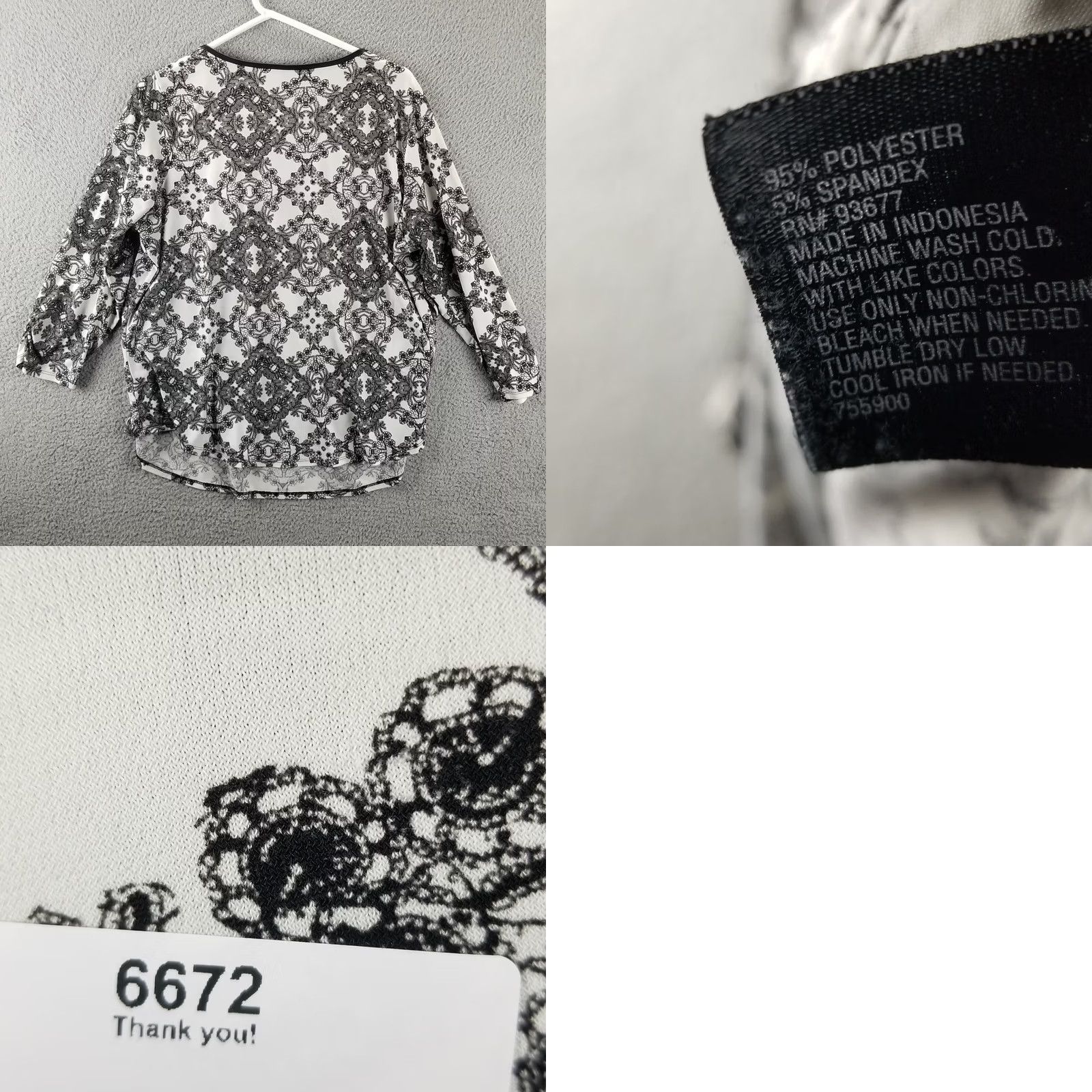 Worthington Worthington Geometric Stretch Blouse Women Plus Size 1X Top Black Geometric, Shirt, Blouse, 1X, Plus, Worthington, Women, Black, Geometric, Stretch Size XL / US 12-14 / IT 48-50 - 8 Thumbnail
