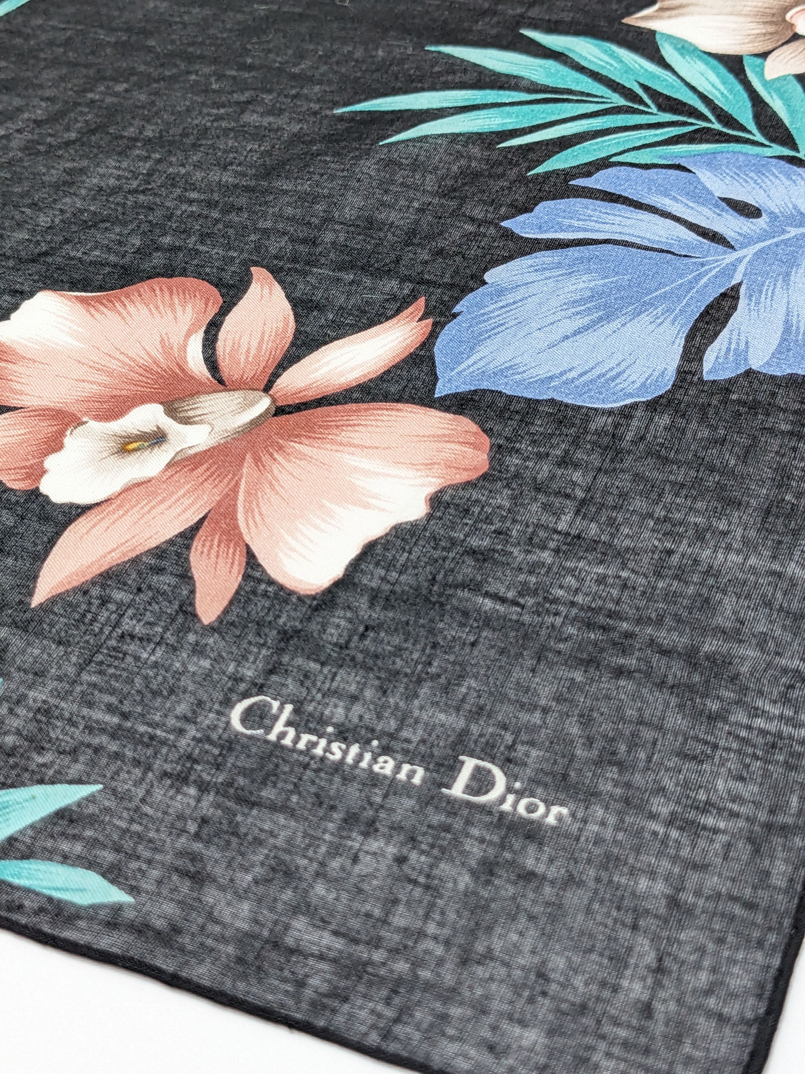 Christian Dior Monsieur Christian Dior Tropical Floral Hibiscus Orchid Motif Black Size ONE SIZE - 2 Thumbnail