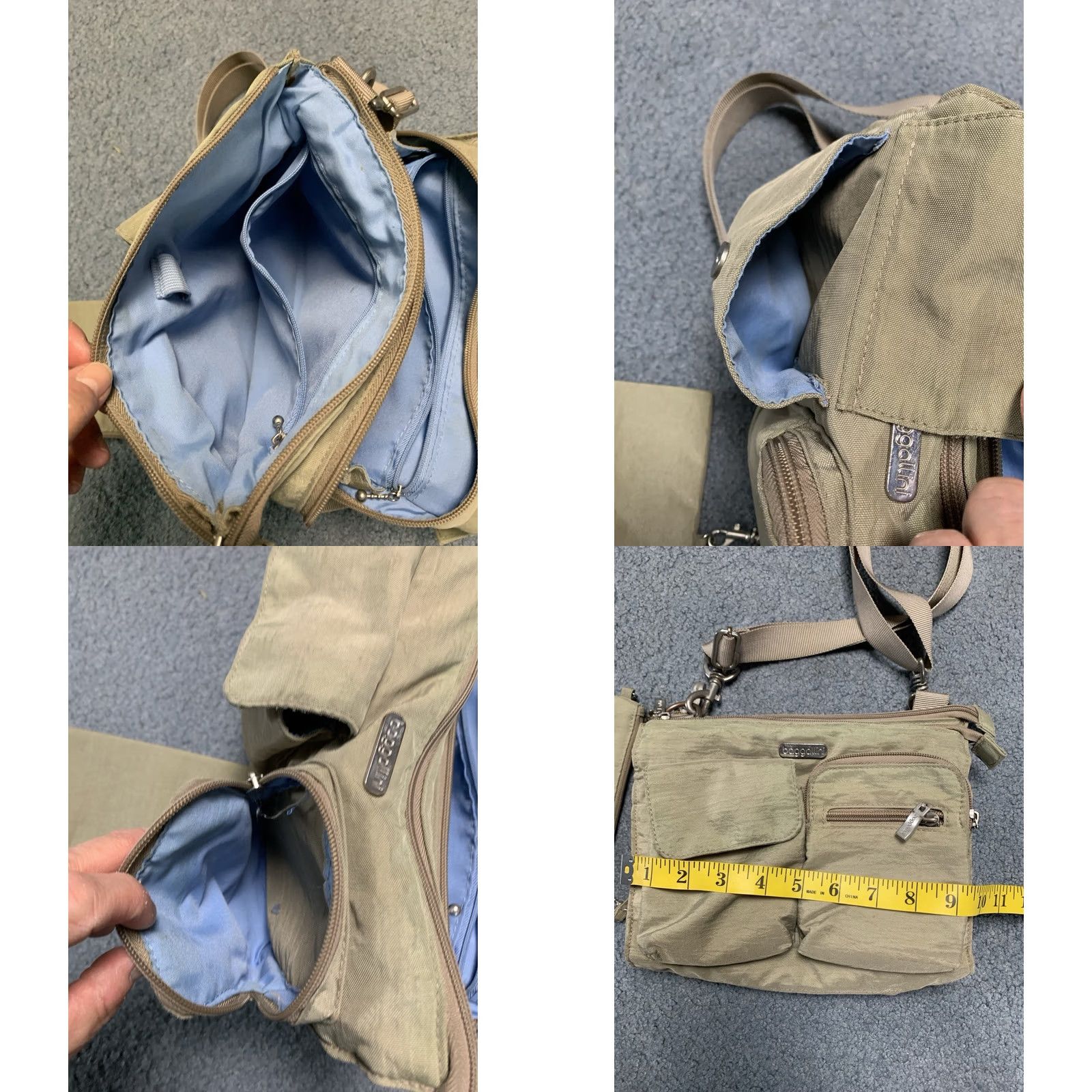Vintage Baggallini Crossbody Bag Zip Pockets Adjustable Wristlet Beige Nylon Women's Vintage No Size ONE SIZE - 8 Thumbnail