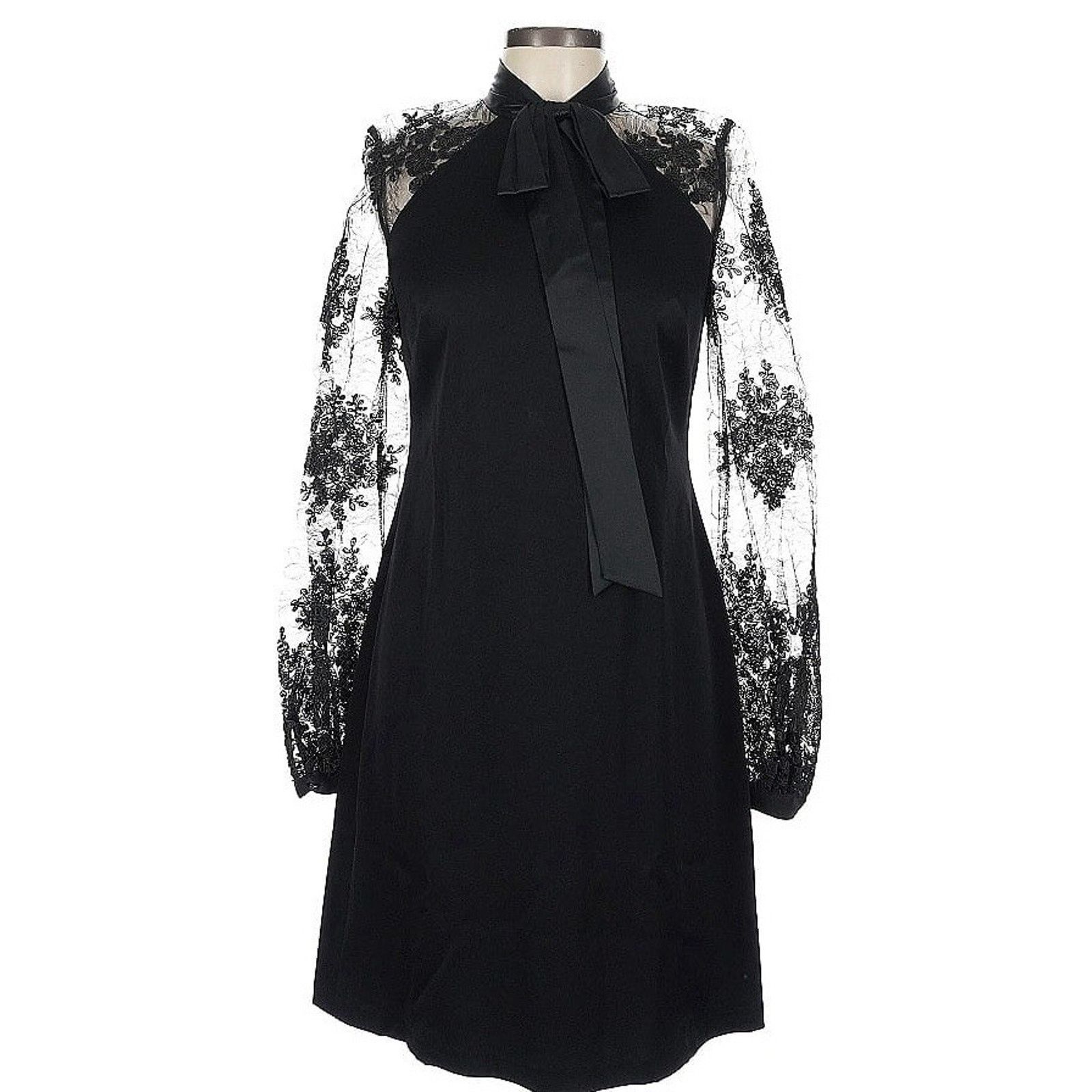 & Other Stories Kay Unger Cocktail Dress Black Sz 4 Lace Sleeve Retail $318  | Grailed