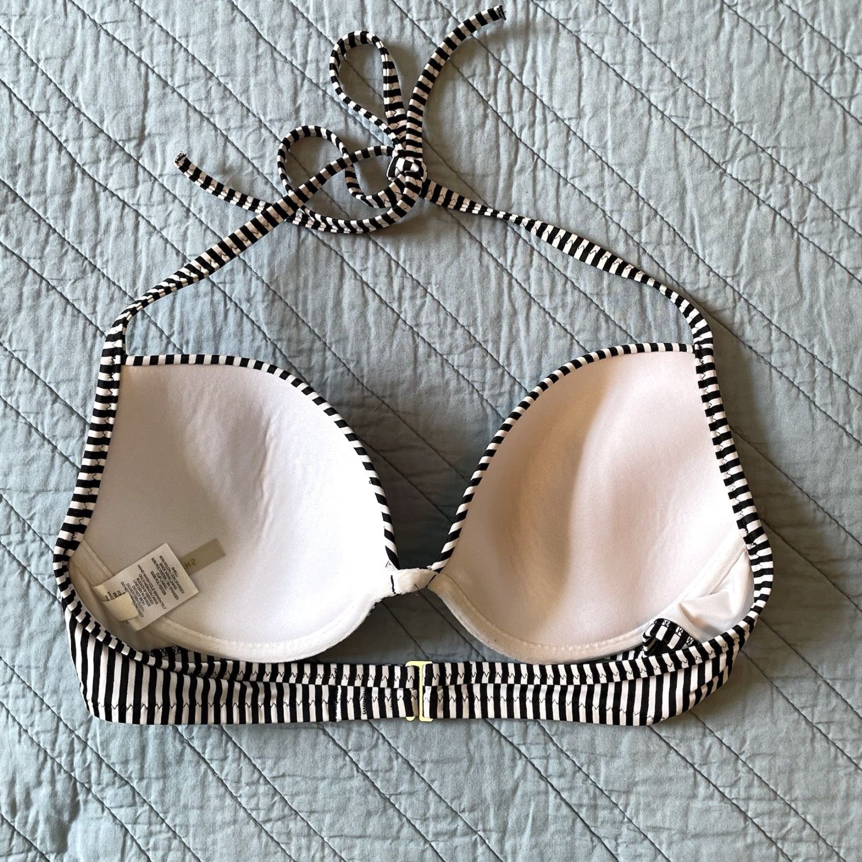 Vintage Shade & Shore Bikini Top 36C Striped Black & White Beach Swim Top Women 36C Spaghetti Strap Padded Size XS / US 0-2 / IT 36-38 - 2 Thumbnail