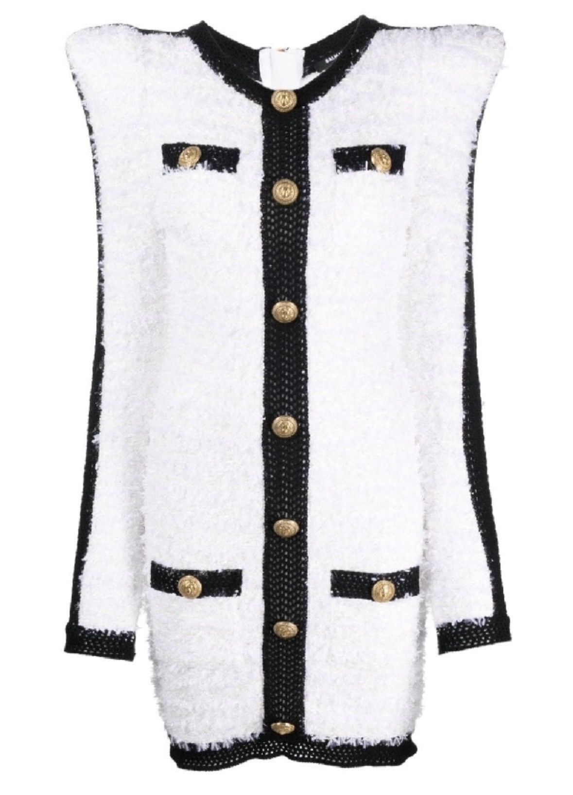 Balmain Balmain Mini Bouclé Dress with Black Trim and Shoulder Pads Size S / US 4 / IT 40 - 1 Thumbnail