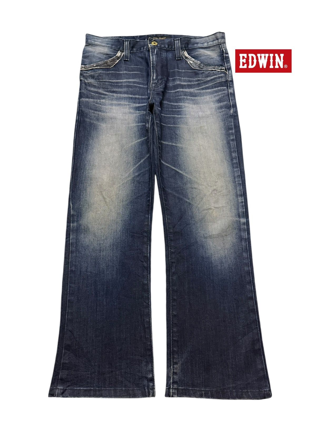 Edwin Vintage 90s Edwin XV Blue Faded Whisker Regular Straight Fit Size US 33 - 1 Thumbnail