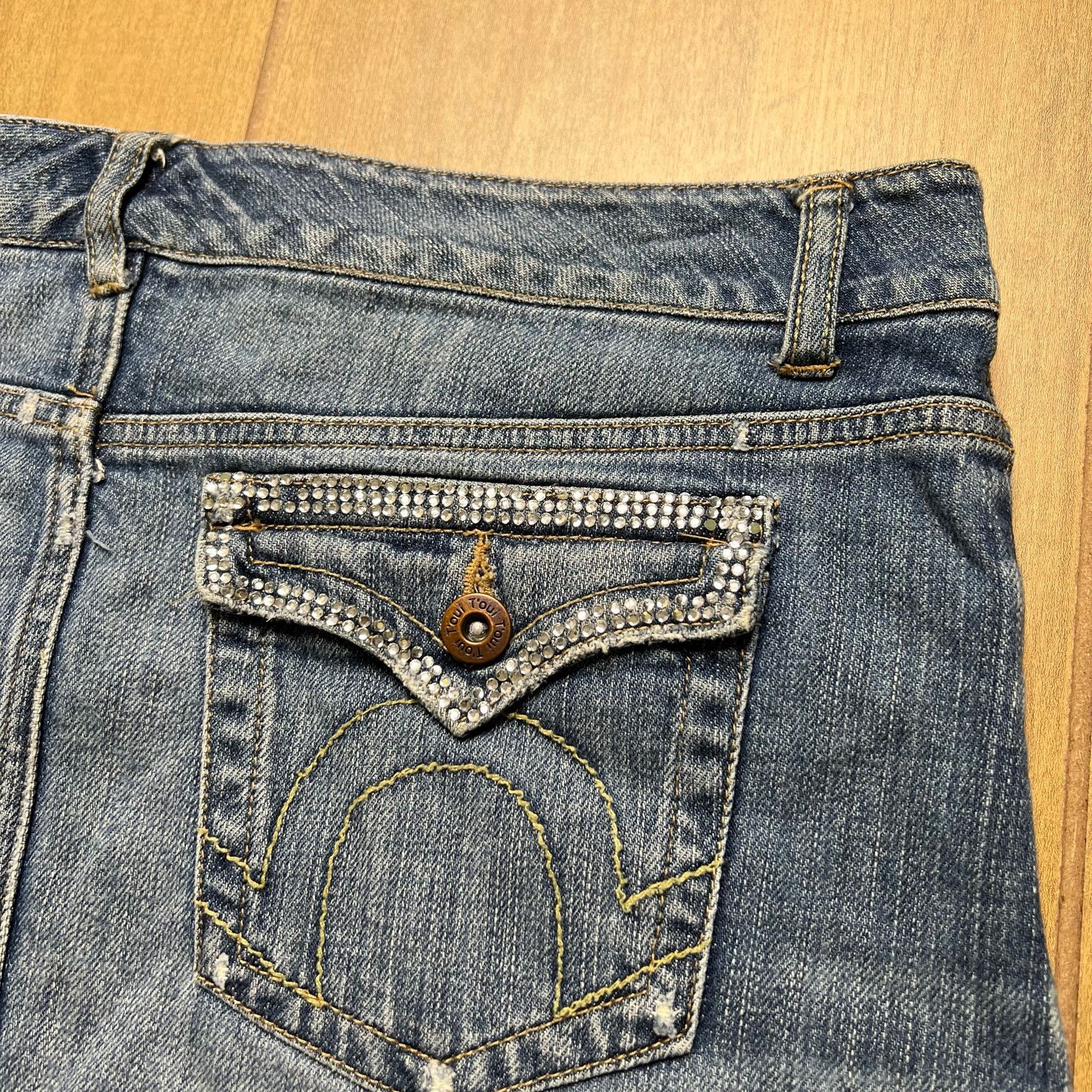 Vintage Y2K Blue Washed Distressed Mini Denim Skirt Ladies Sz 11 Size 32" / US 10 / IT 46 - 7 Thumbnail