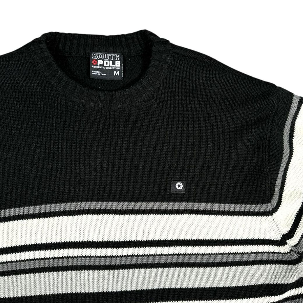 Southpole VINTAGE Southpole Sweater Shirt Black White Gray Striped Inlay Ribbed Y2K Adult MEDIUM Mens Size US M / EU 48-50 / 2 - 2 Thumbnail