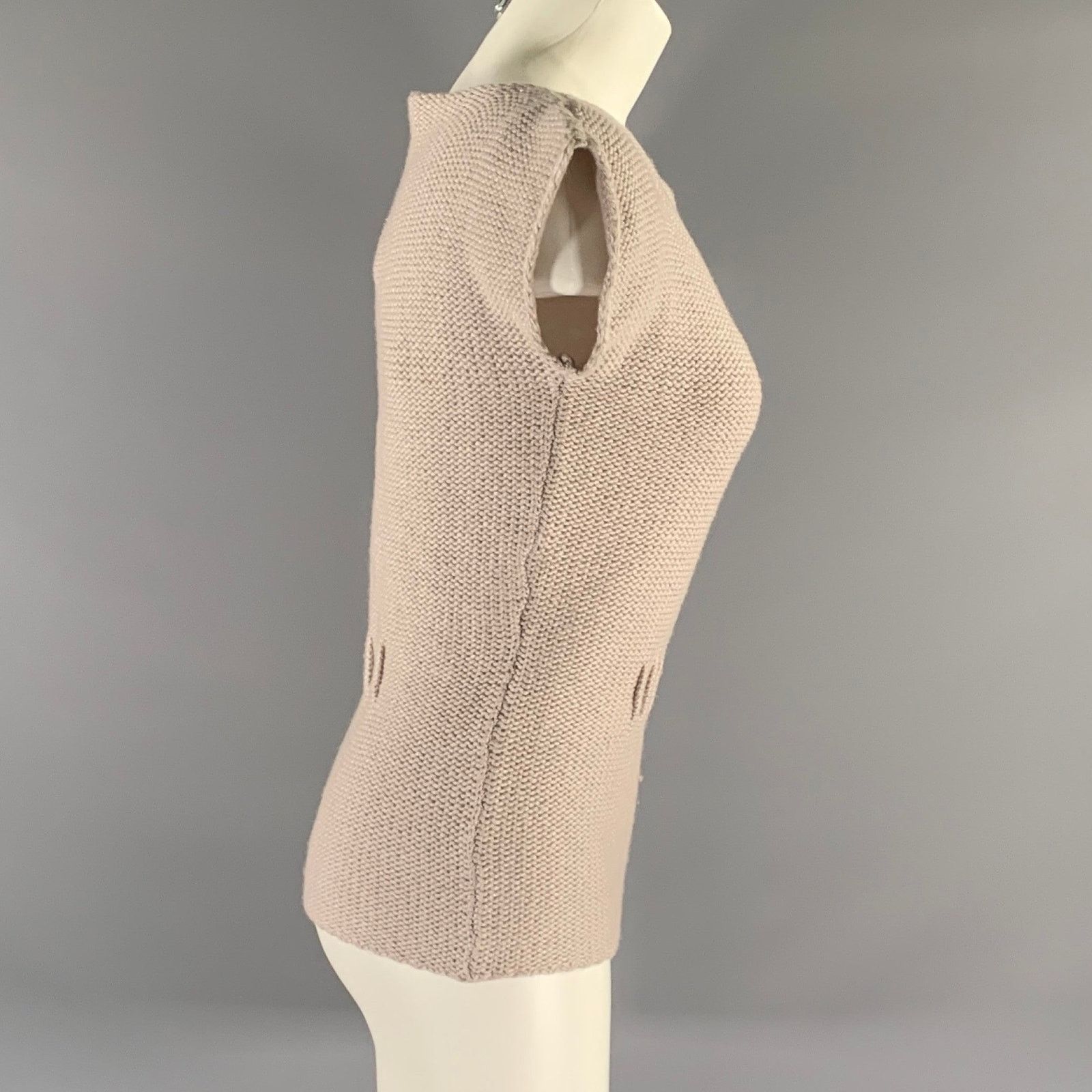 Emporio Armani EMPORIO ARMANI Tan Metallic Wool Polyamide Tunic Top Size S / US 4 / IT 40 - 2 Thumbnail