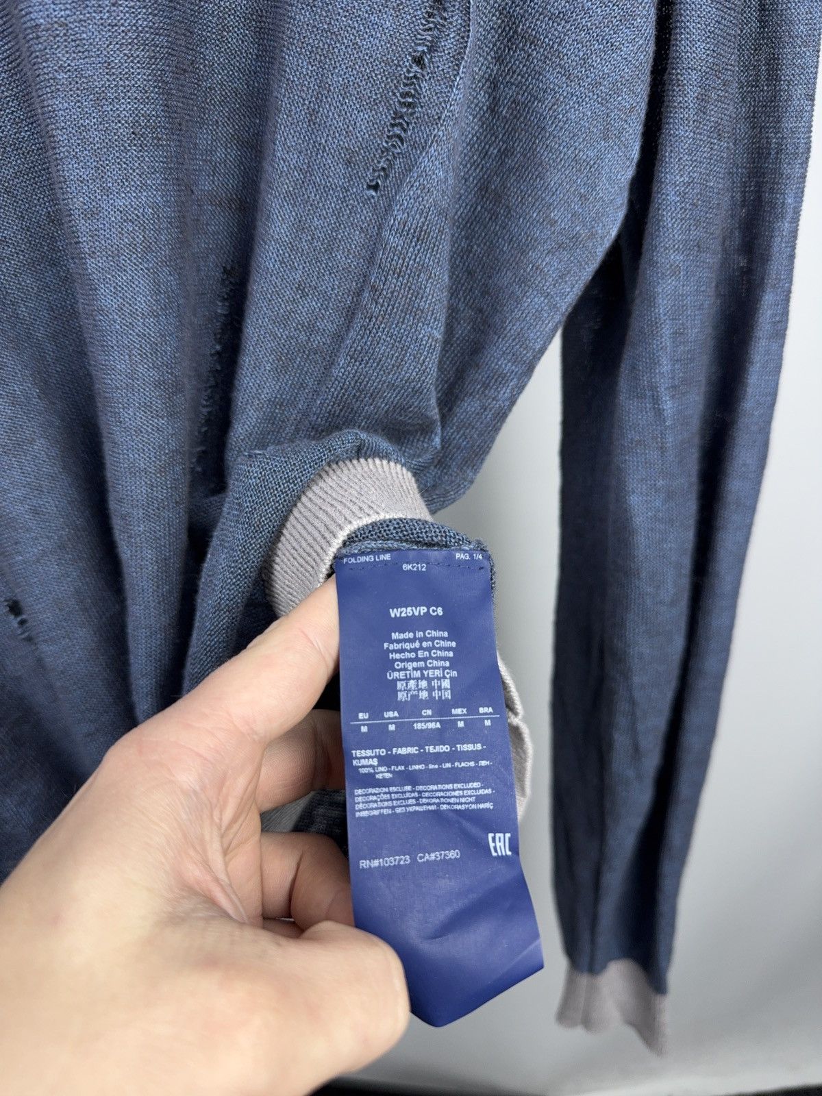 Armani Luxury 00s Armani Jeans Distressed Knit Sweater Faded Blue Size US M / EU 48-50 / 2 - 6 Thumbnail