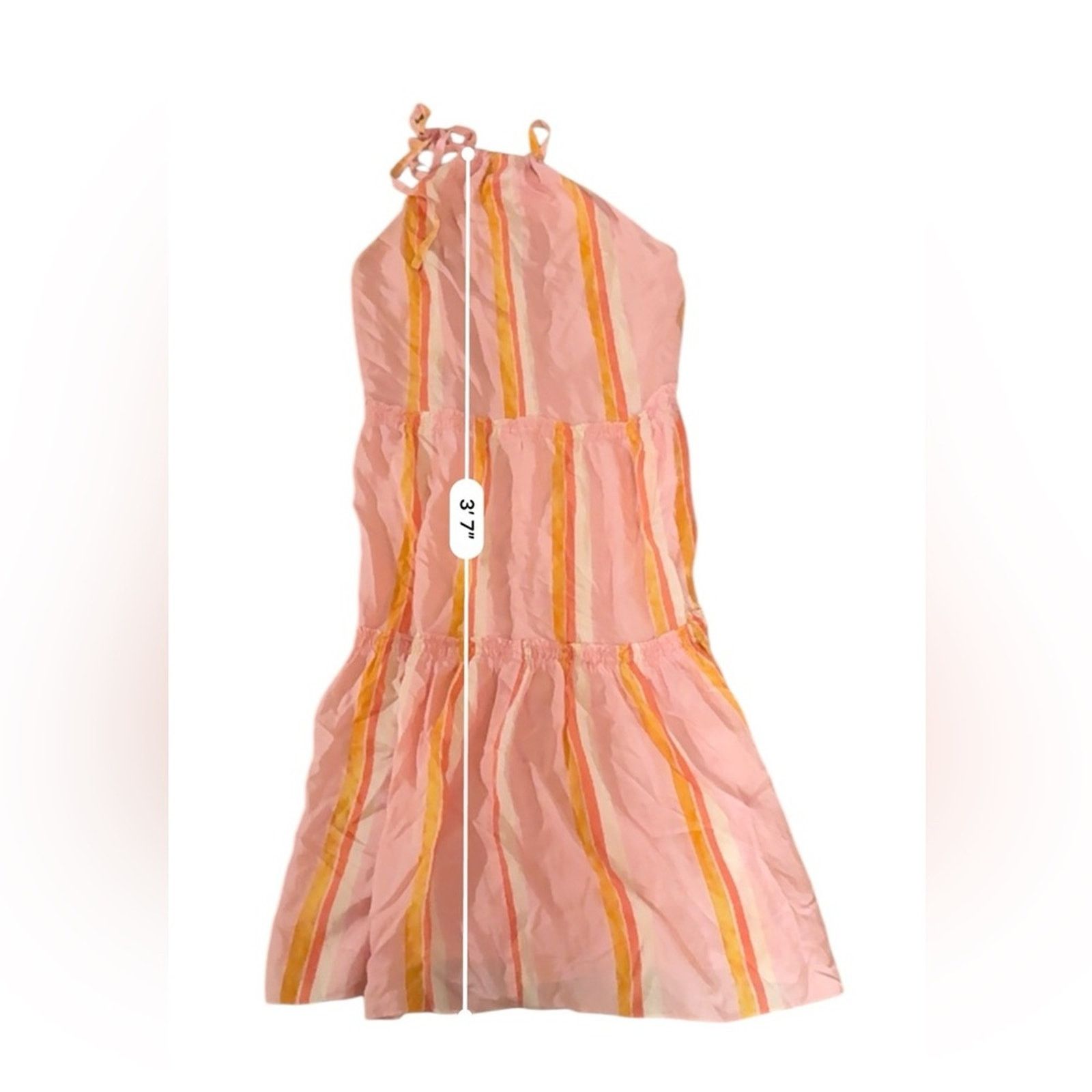Club Monaco Club Monaco Amirra Silk Pink Multi Stripe Tiered Midi Dress Size S / US 4 / IT 40 - 9 Thumbnail