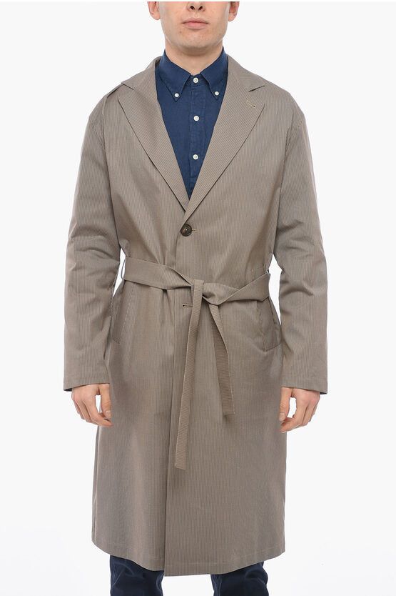 image of Hevo Unlined Cisternino Trench With Herringbone Pattern in Beige, Men's (Size Small)