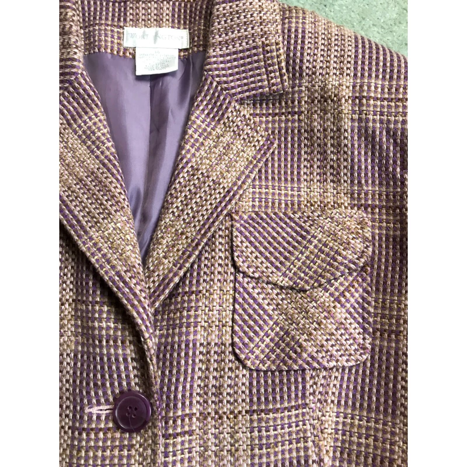 Worthington Worthington Jacket, Women's Size 14, Purple Brown, Shoulder Pads, Jacket, Women, 14, Brown, 90s? Size XL / US 12-14 / IT 48-50 - 3 Thumbnail