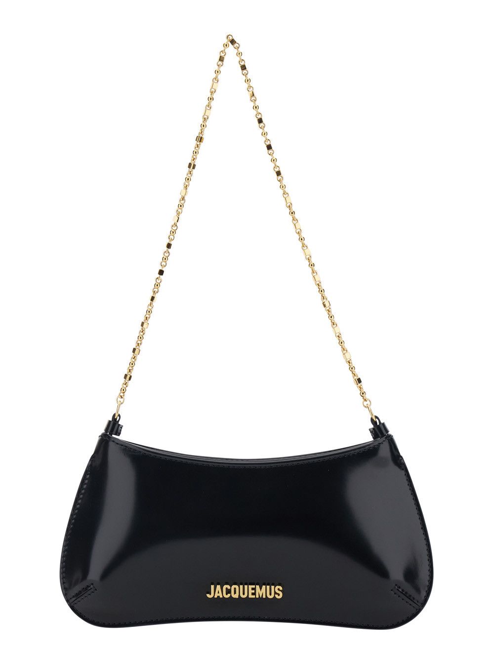 Jacquemus 'Le Petit Bisou Chaine' Black Shoulder Bag with Chain Strap and Logo Lettering Plate on the Front in Patent Leather for Women Size ONE SIZE - 1 Thumbnail