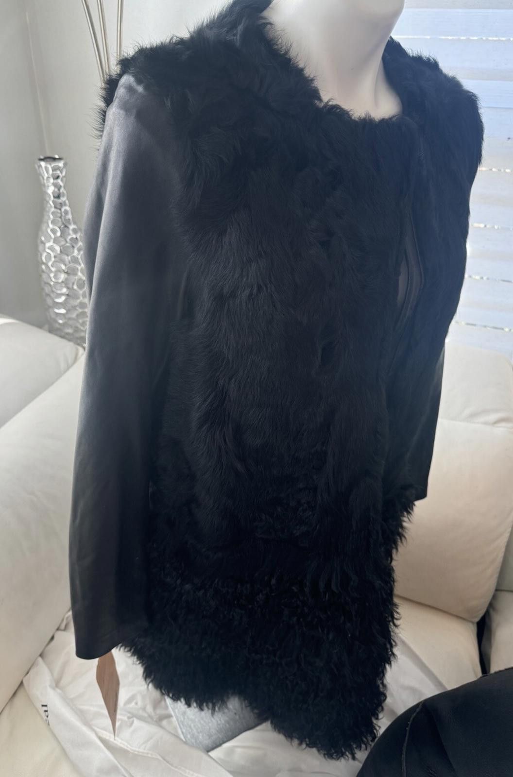 Majestic Maje Genuine Leather Genuine Fur Black Warm Coat Sz 38/S Size S / US 4 / IT 40 - 5 Thumbnail
