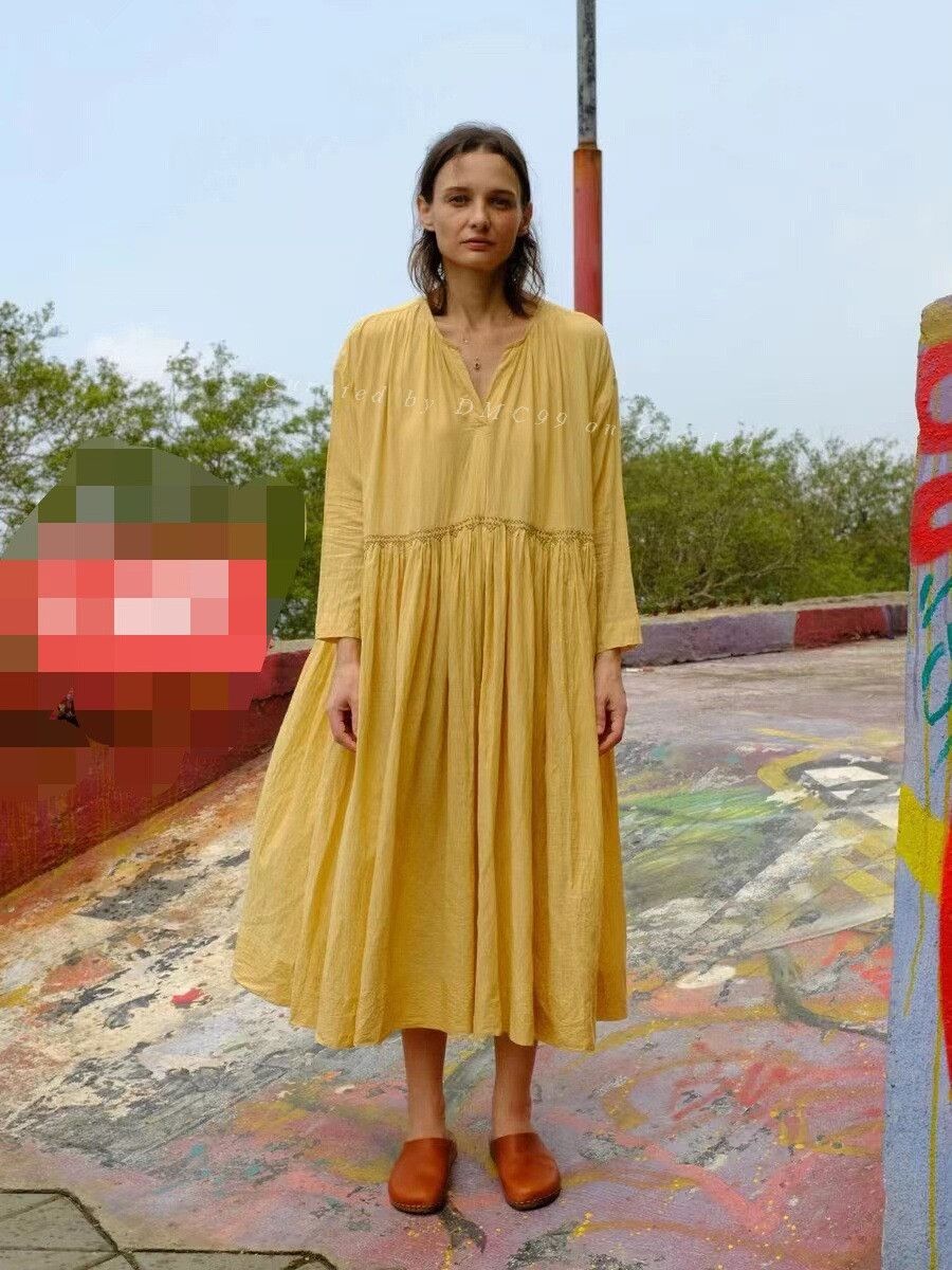 Other Indian Pleated Embroidered Linen Dress Size L / US 10 / IT 46 - 1 Thumbnail