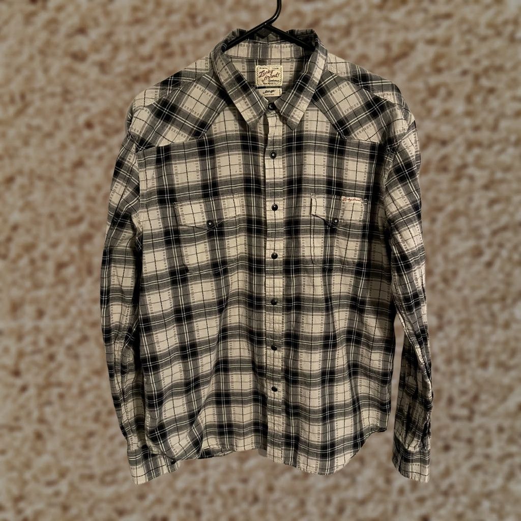 Lucky Brand Lucky Brand Western Shirt Men's Large L Gray Plaid Flannel Snap Button Up Size US L / EU 52-54 / 3 - 1 Thumbnail