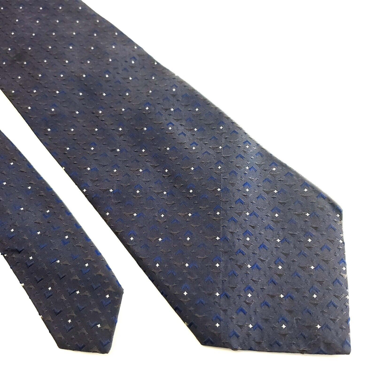 Hugo Boss Hugo Boss Gray Blue Geometric Woven Silk Tie Size ONE SIZE - 1 Thumbnail